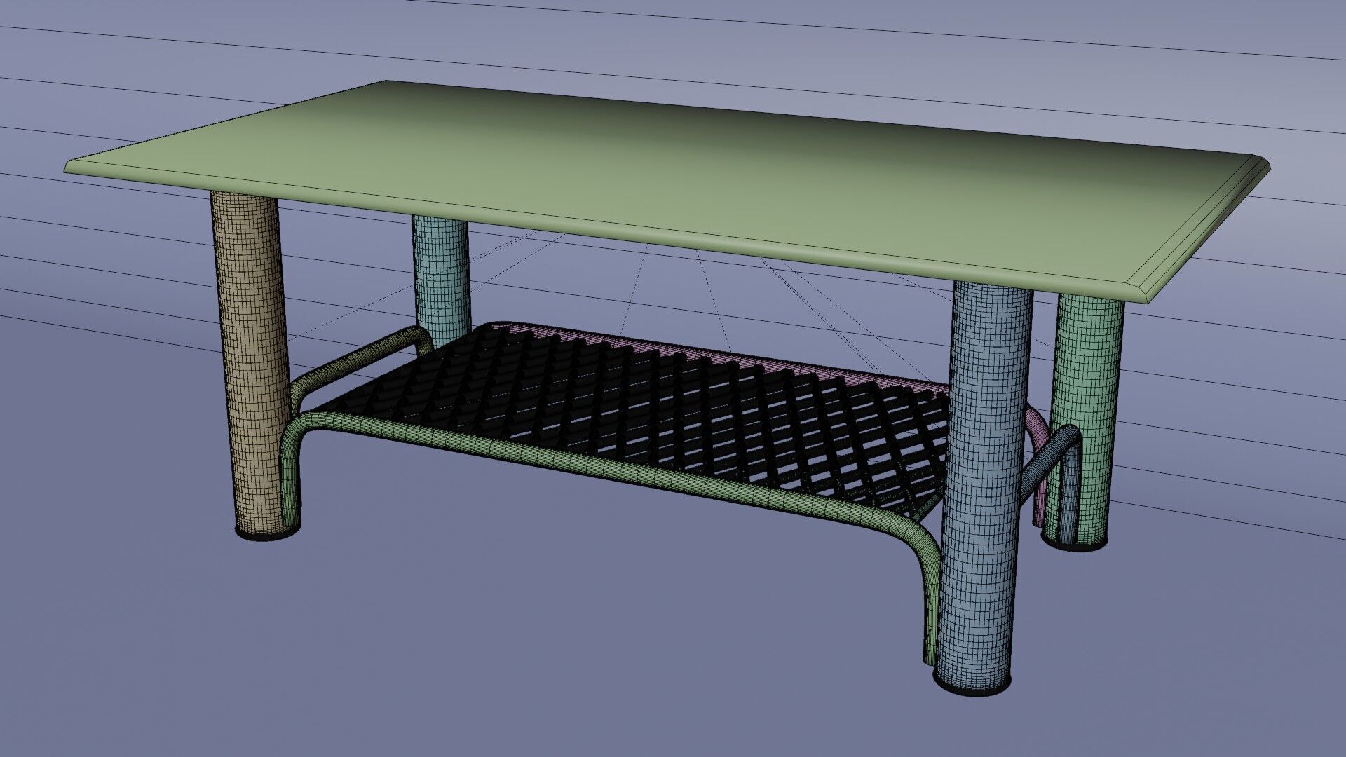 Modern Chrome Table with Grid Shelf and Blue Glass  3D model_9