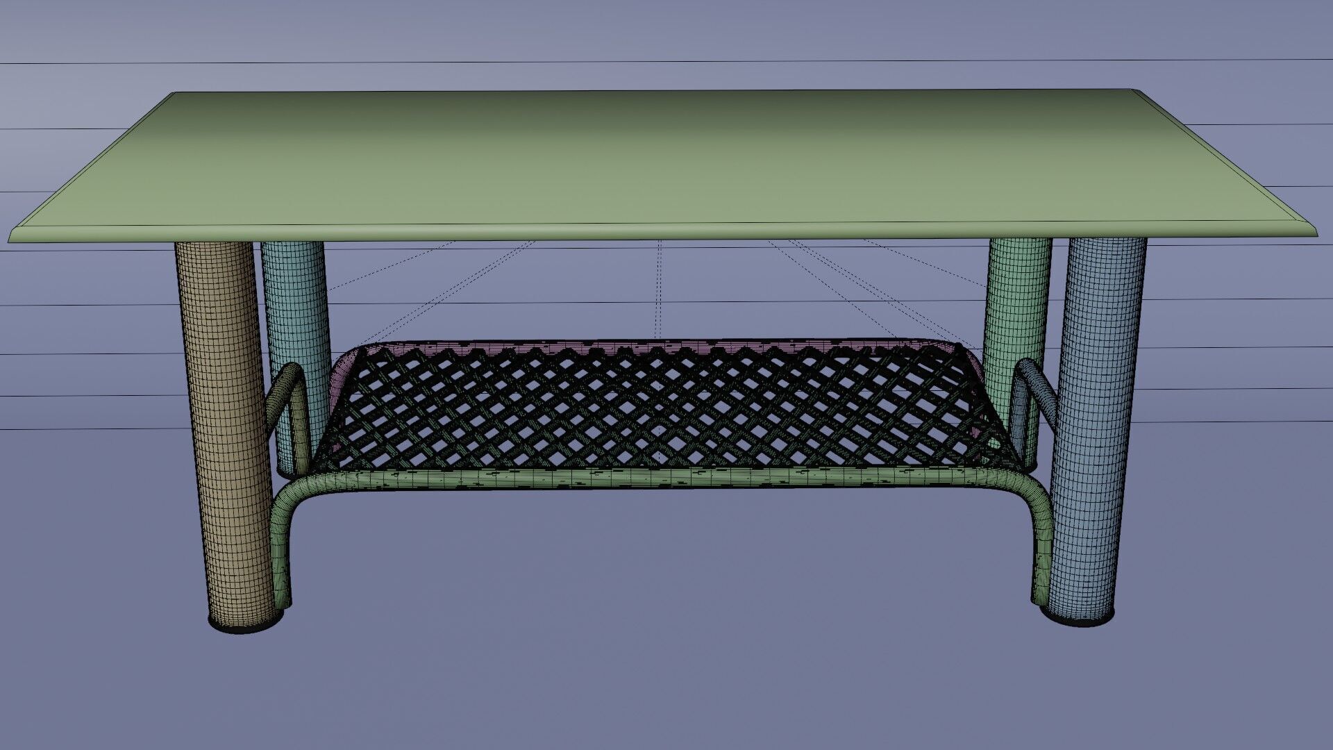 Modern Chrome Table with Grid Shelf and Blue Glass  3D model_11