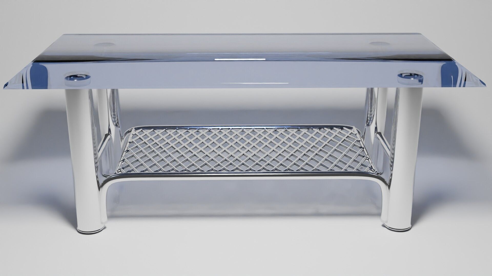 Modern Chrome Table with Grid Shelf and Blue Glass  3D model_1
