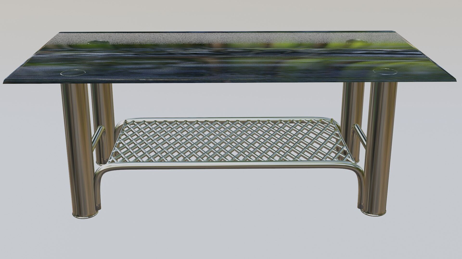 Modern Chrome Table with Grid Shelf and Blue Glass  3D model_8