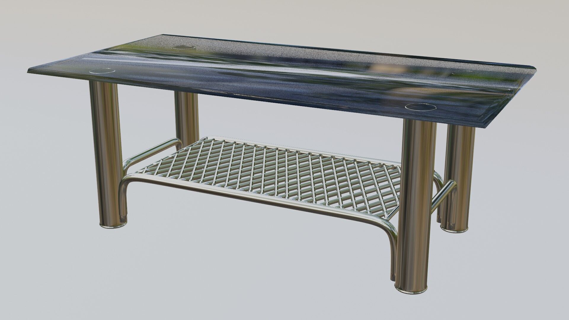 Modern Chrome Table with Grid Shelf and Blue Glass  3D model_6