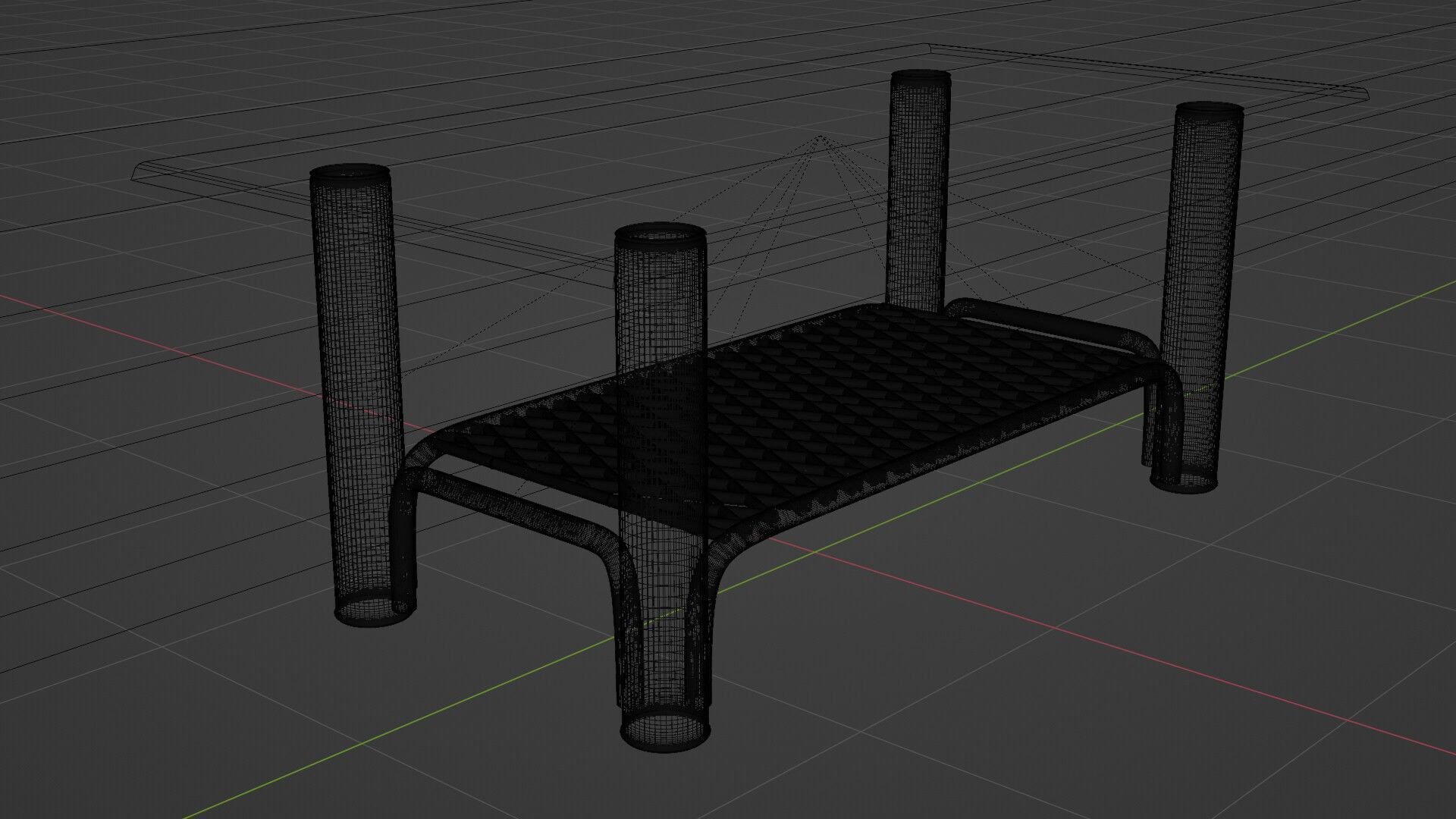 Modern Chrome Table with Grid Shelf and Blue Glass  3D model_16