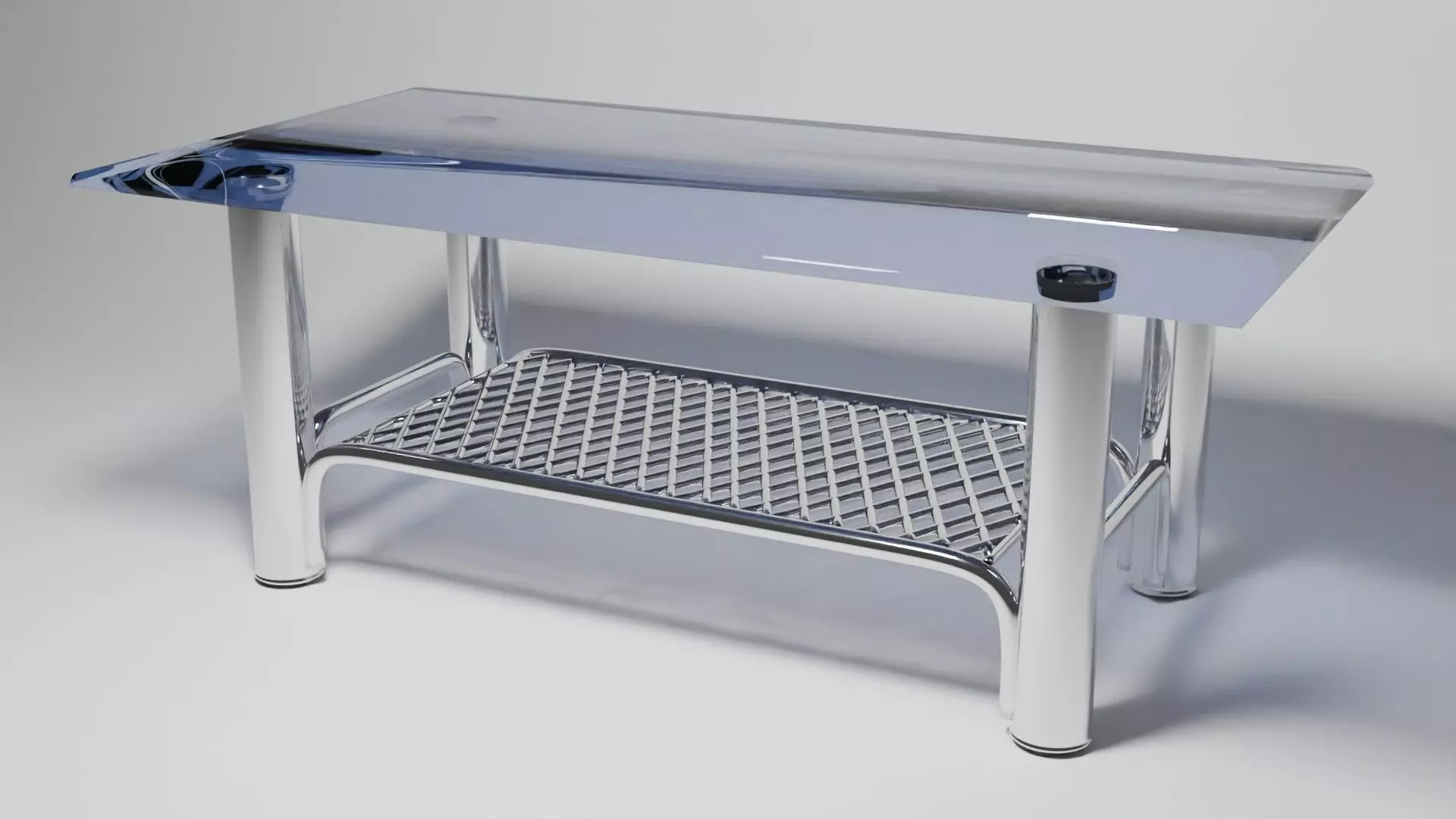 Modern Chrome Table with Grid Shelf and Blue Glass  3D model_0