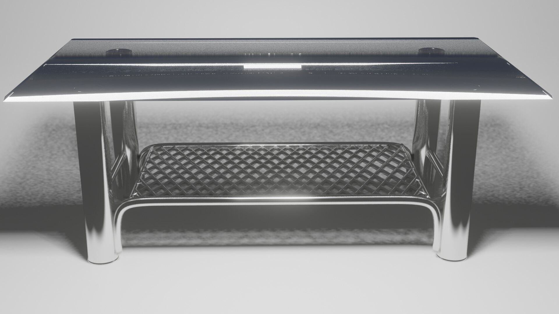 Modern Chrome Table with Grid Shelf and Blue Glass  3D model_5
