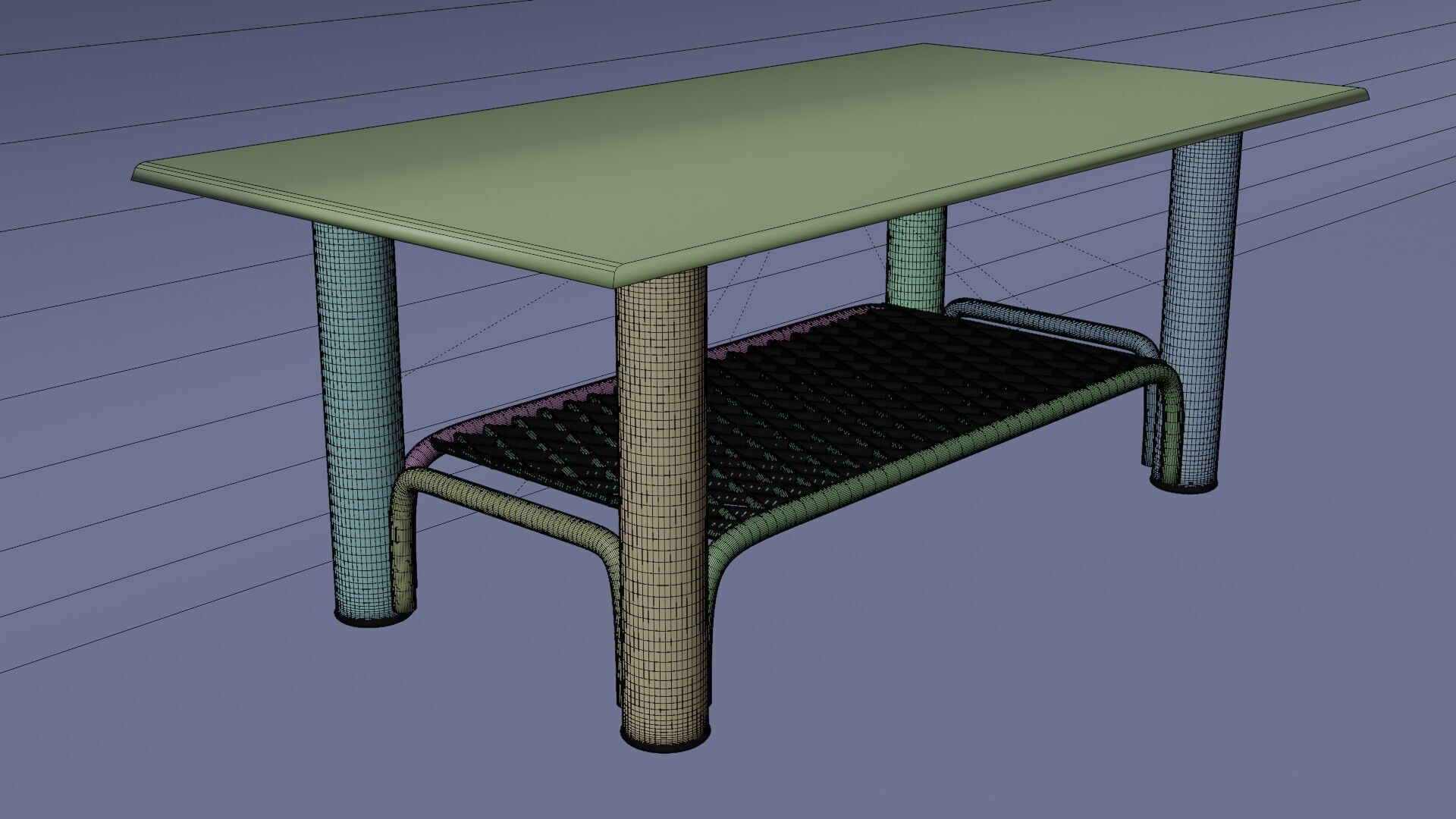 Modern Chrome Table with Grid Shelf and Blue Glass  3D model_10