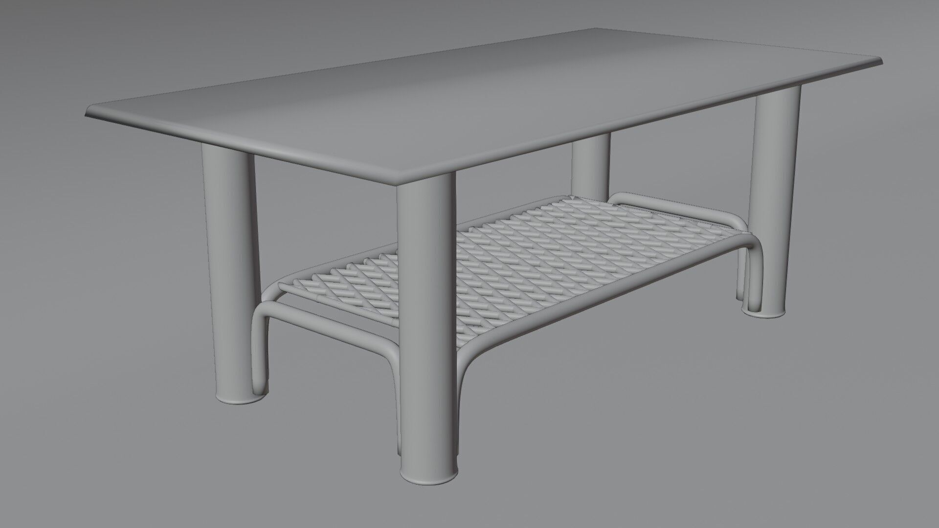 Modern Chrome Table with Grid Shelf and Blue Glass  3D model_12