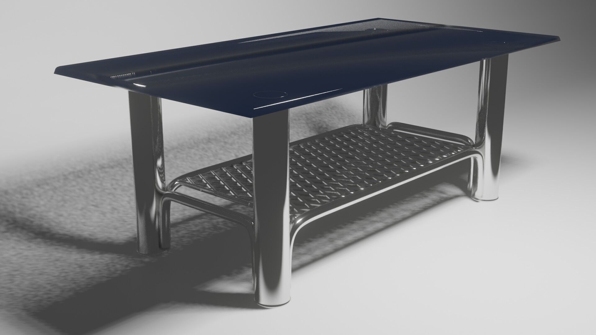 Modern Chrome Table with Grid Shelf and Blue Glass  3D model_4