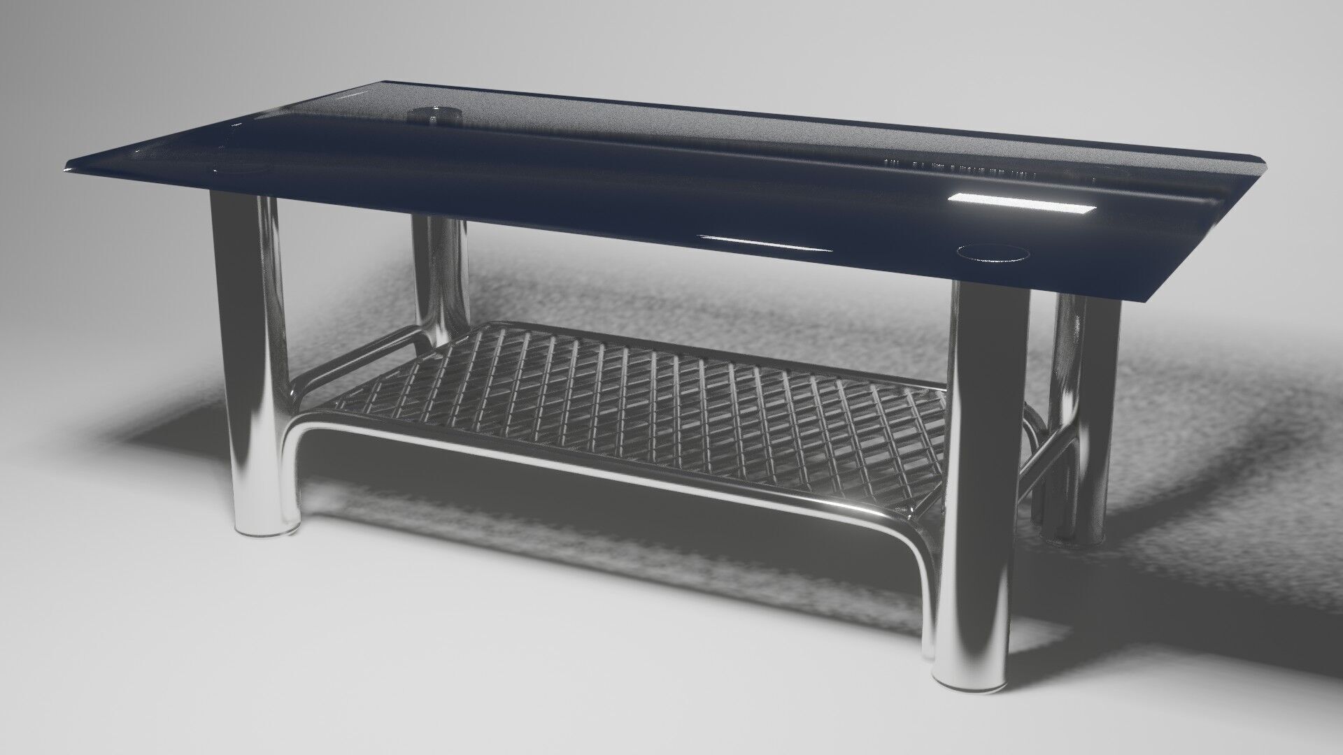 Modern Chrome Table with Grid Shelf and Blue Glass  3D model_3