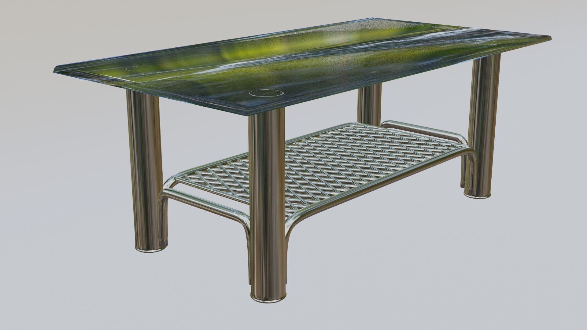 Modern Chrome Table with Grid Shelf and Blue Glass  3D model_7