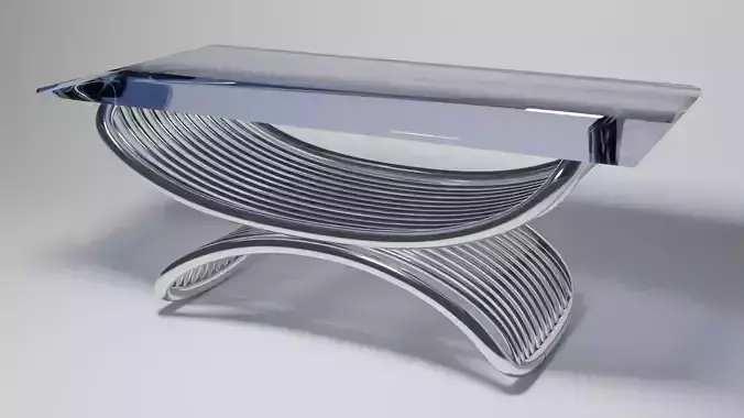 Futuristic Curved Chrome Table with Blue Glass Top  Artistic 3D model