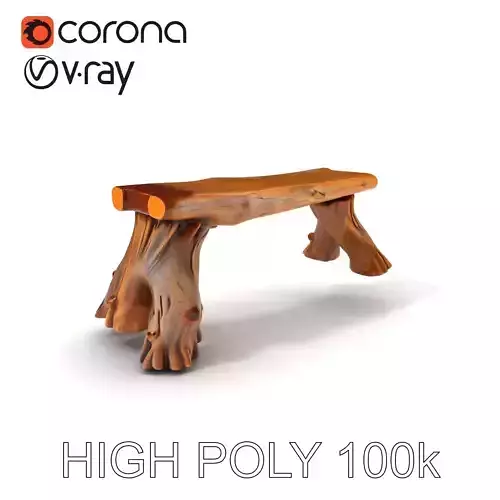 Rustic Wood Bench Model Pack with Natural Tree Trunk Legs