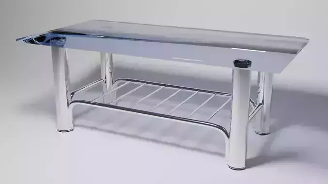Minimalist Chrome Table with Blue Glass Top and Bar Shelf 