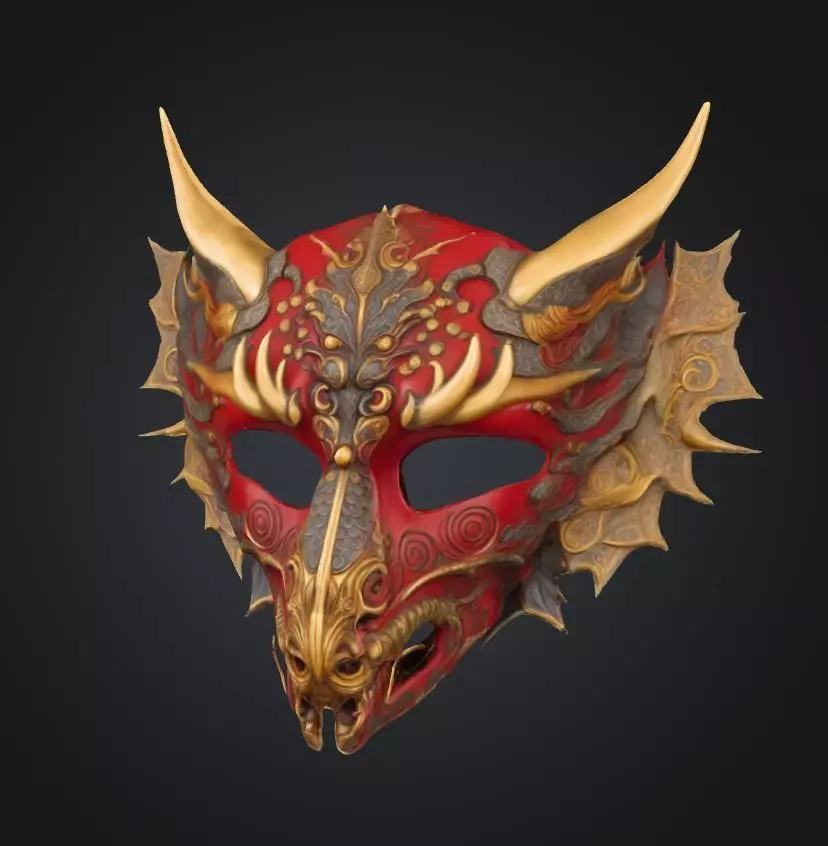 Dragon Theme Face Mask - Japan Dragon Embroidered Mask 3D print model_0