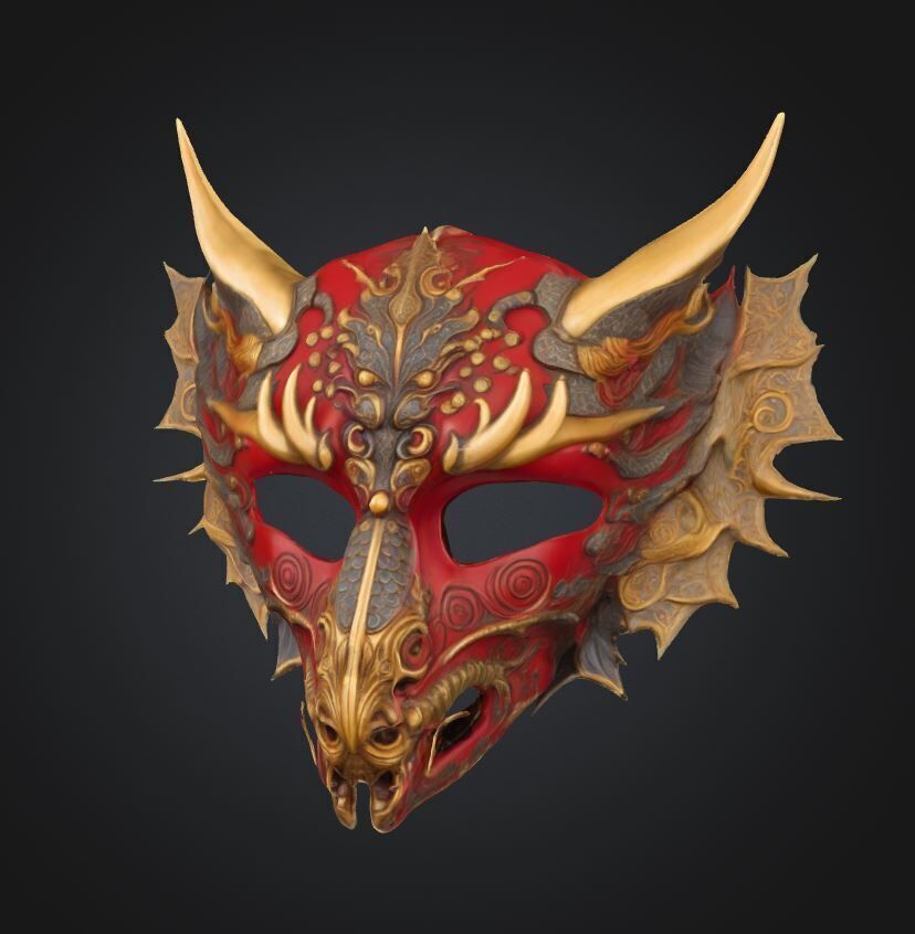 Dragon Theme Face Mask - Japan Dragon Embroidered Mask 3D print model_34