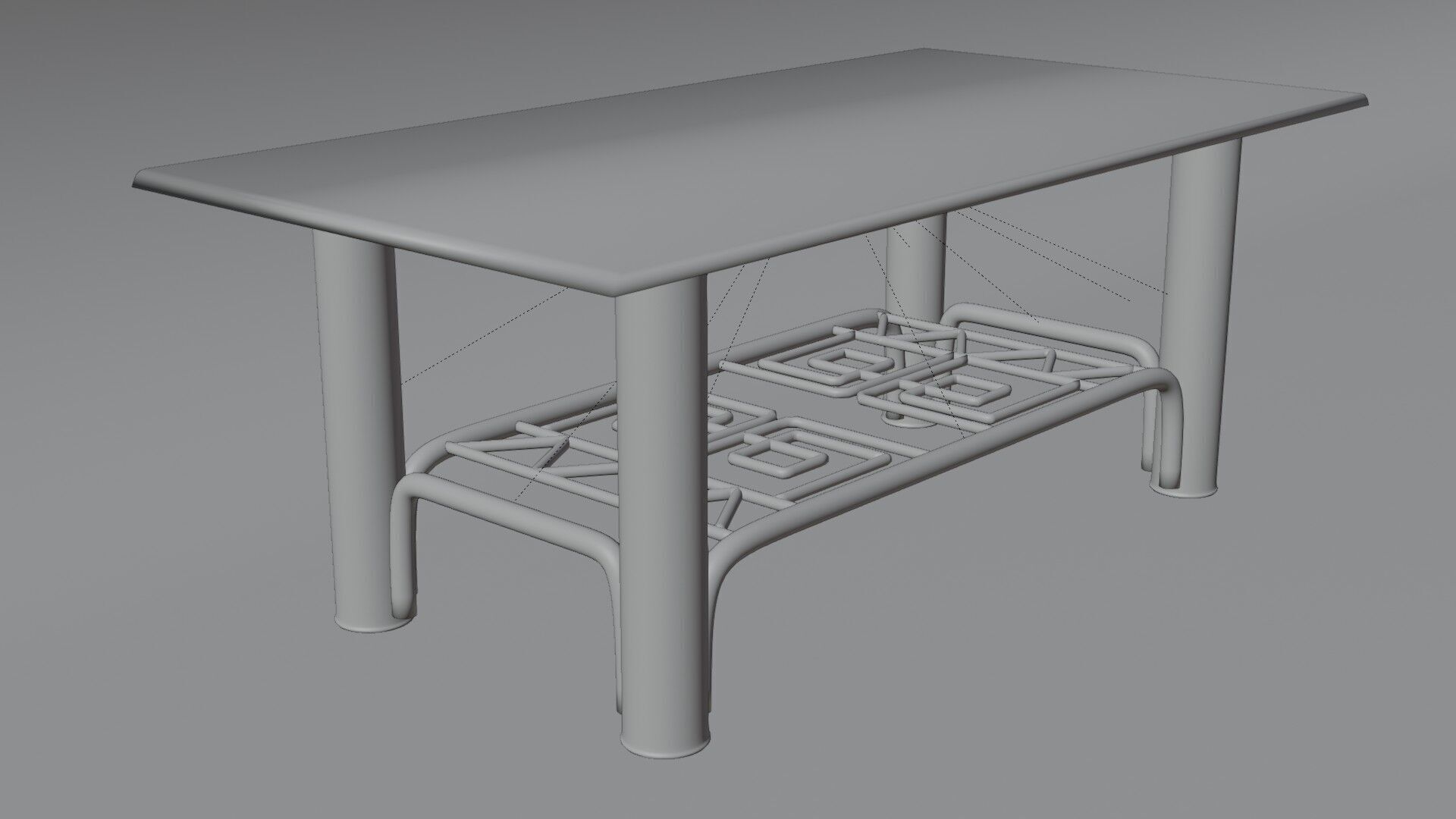 Modern Chrome Table with Blue Glass Top and Geometric Pattern 3D model_16