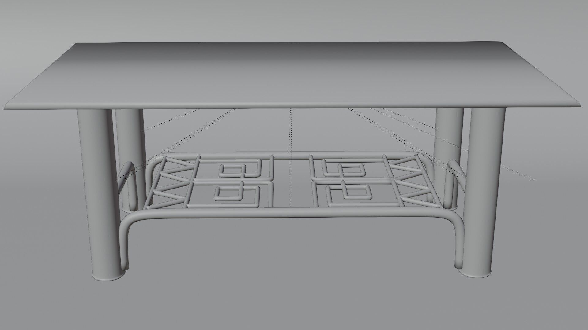 Modern Chrome Table with Blue Glass Top and Geometric Pattern 3D model_17