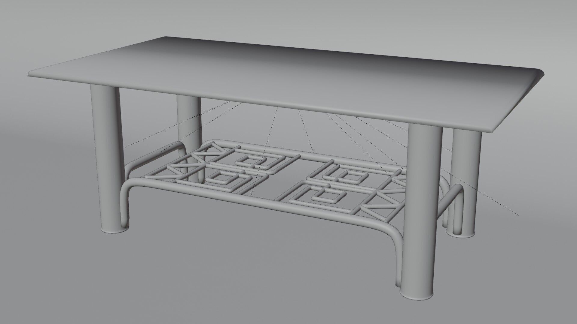 Modern Chrome Table with Blue Glass Top and Geometric Pattern 3D model_15