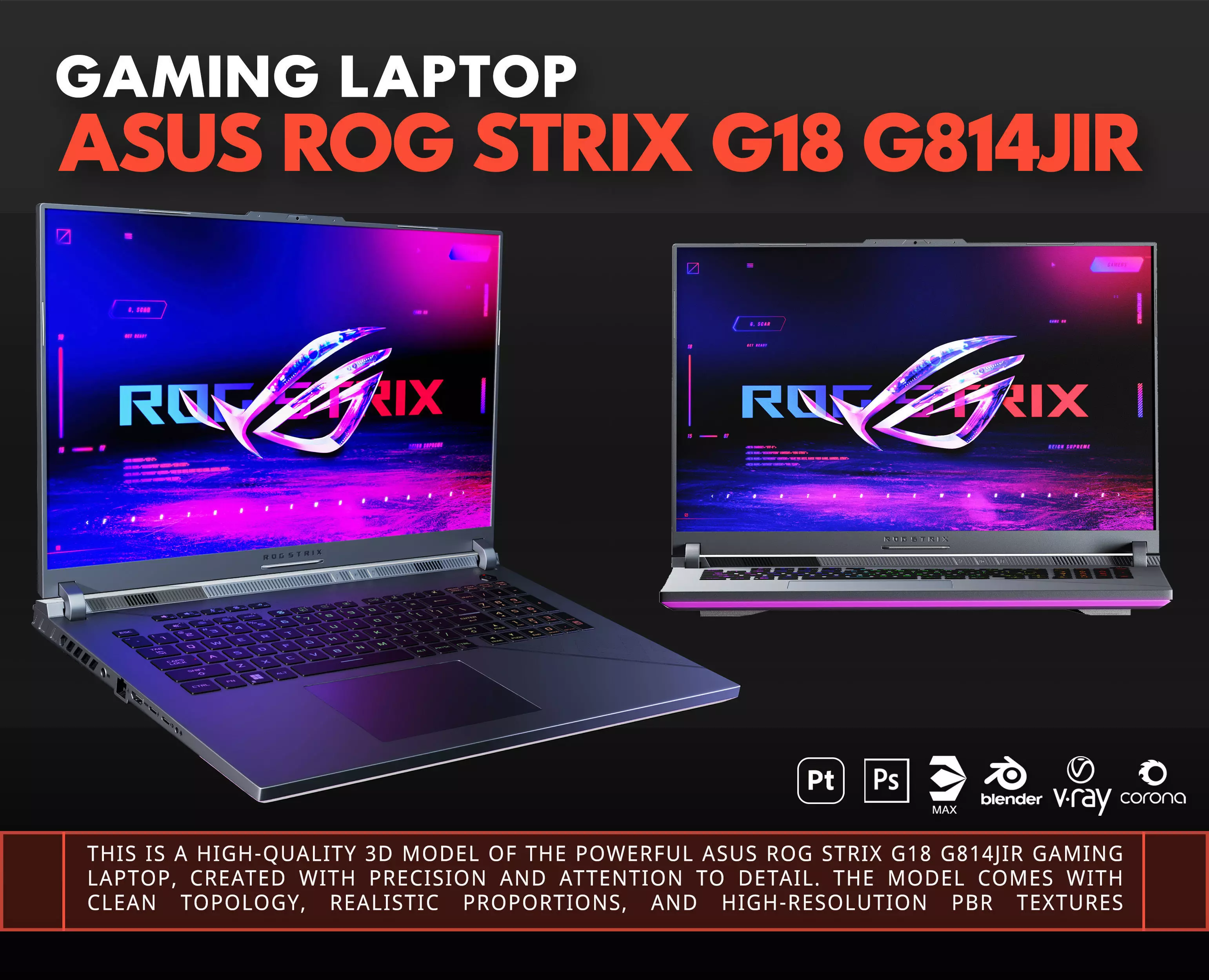 3D model Asus ROG Strix G18 G814JIR VR / AR / low-poly | CGTrader