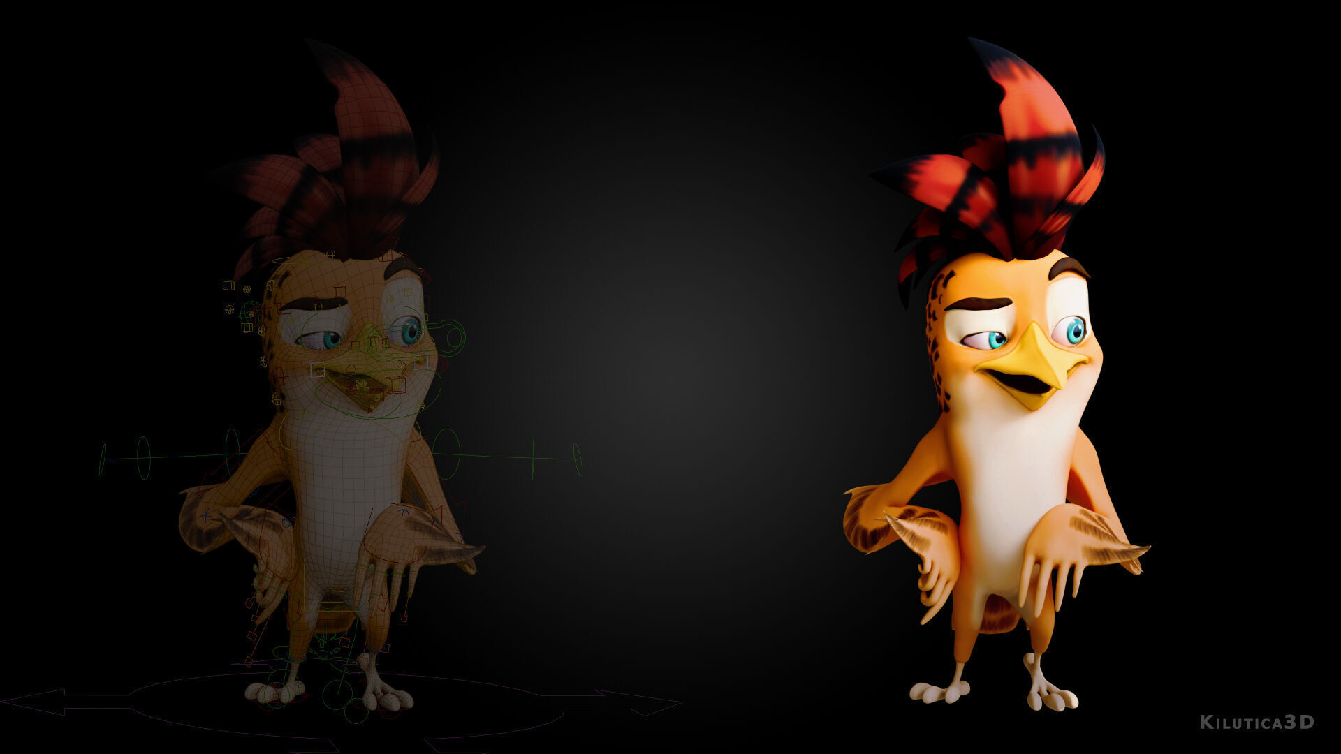 3D Orange - Rigged Cartoon Bird Low-poly 3D model_4