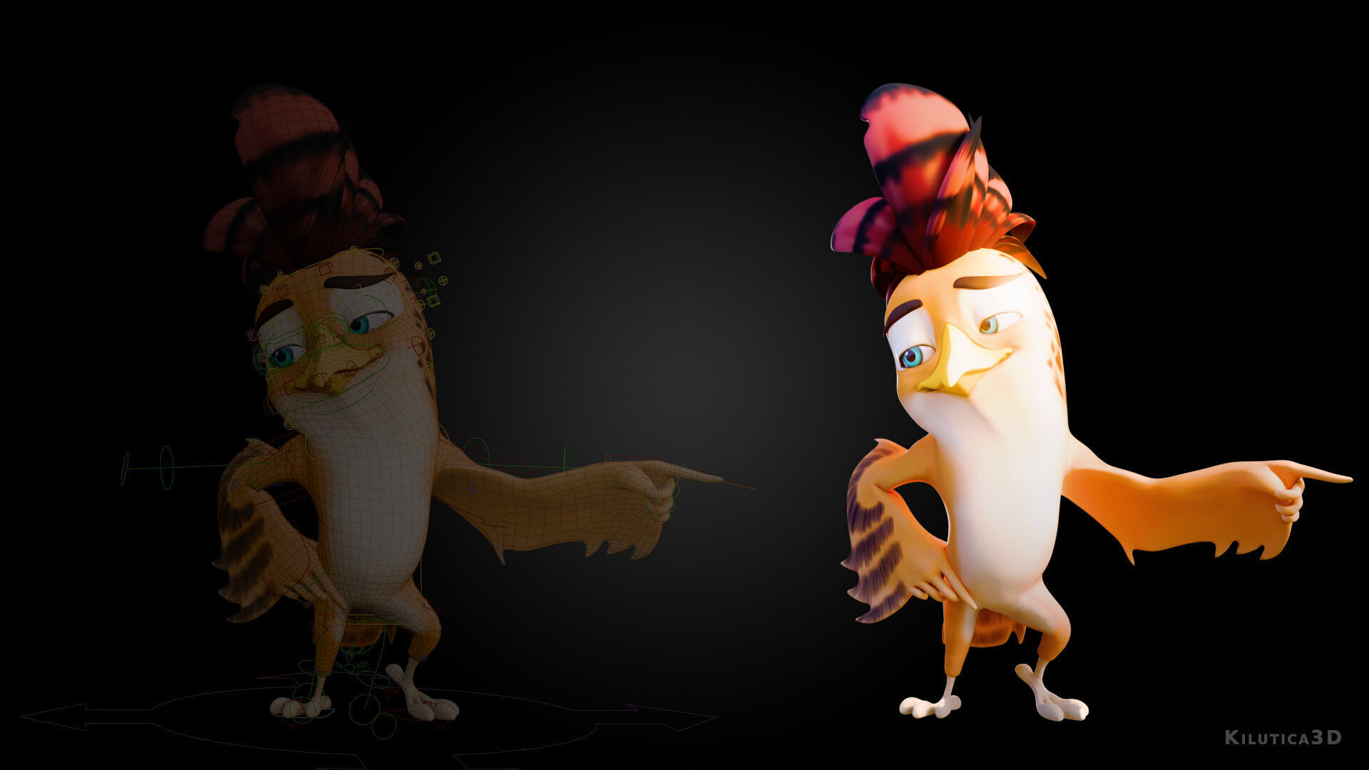 3D Orange - Rigged Cartoon Bird Low-poly 3D model_7