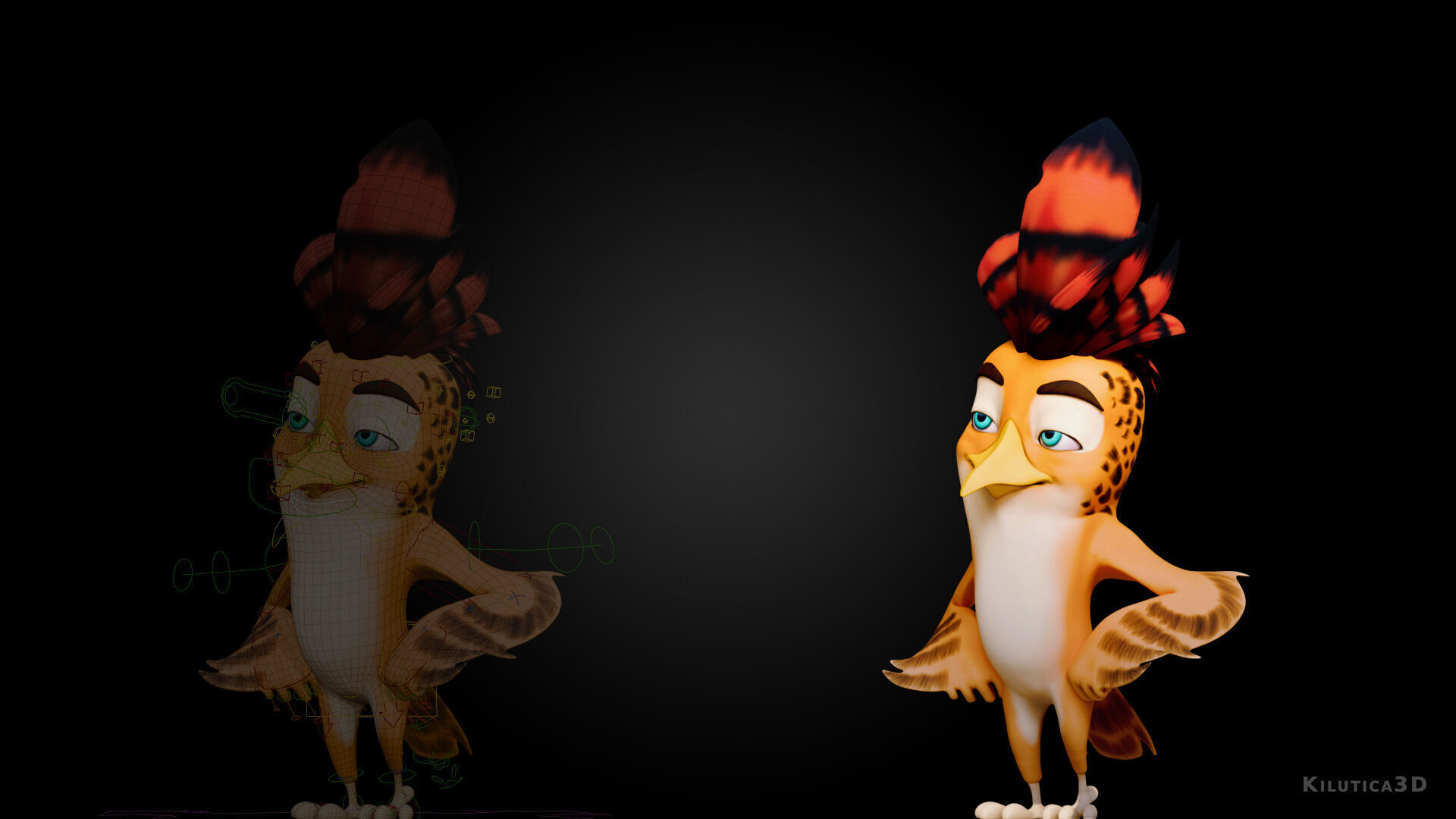 3D Orange - Rigged Cartoon Bird Low-poly 3D model_9