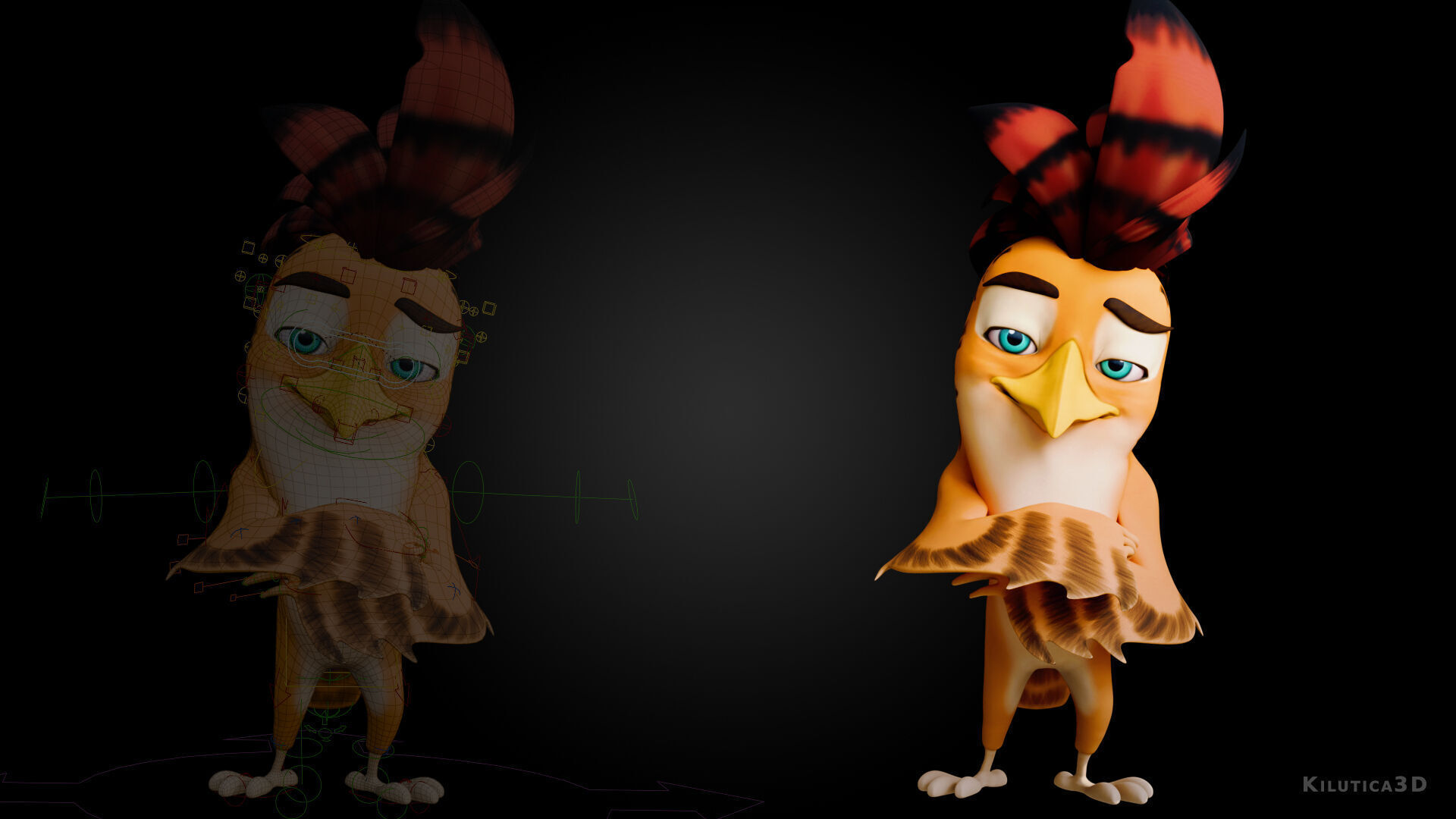 3D Orange - Rigged Cartoon Bird Low-poly 3D model_6