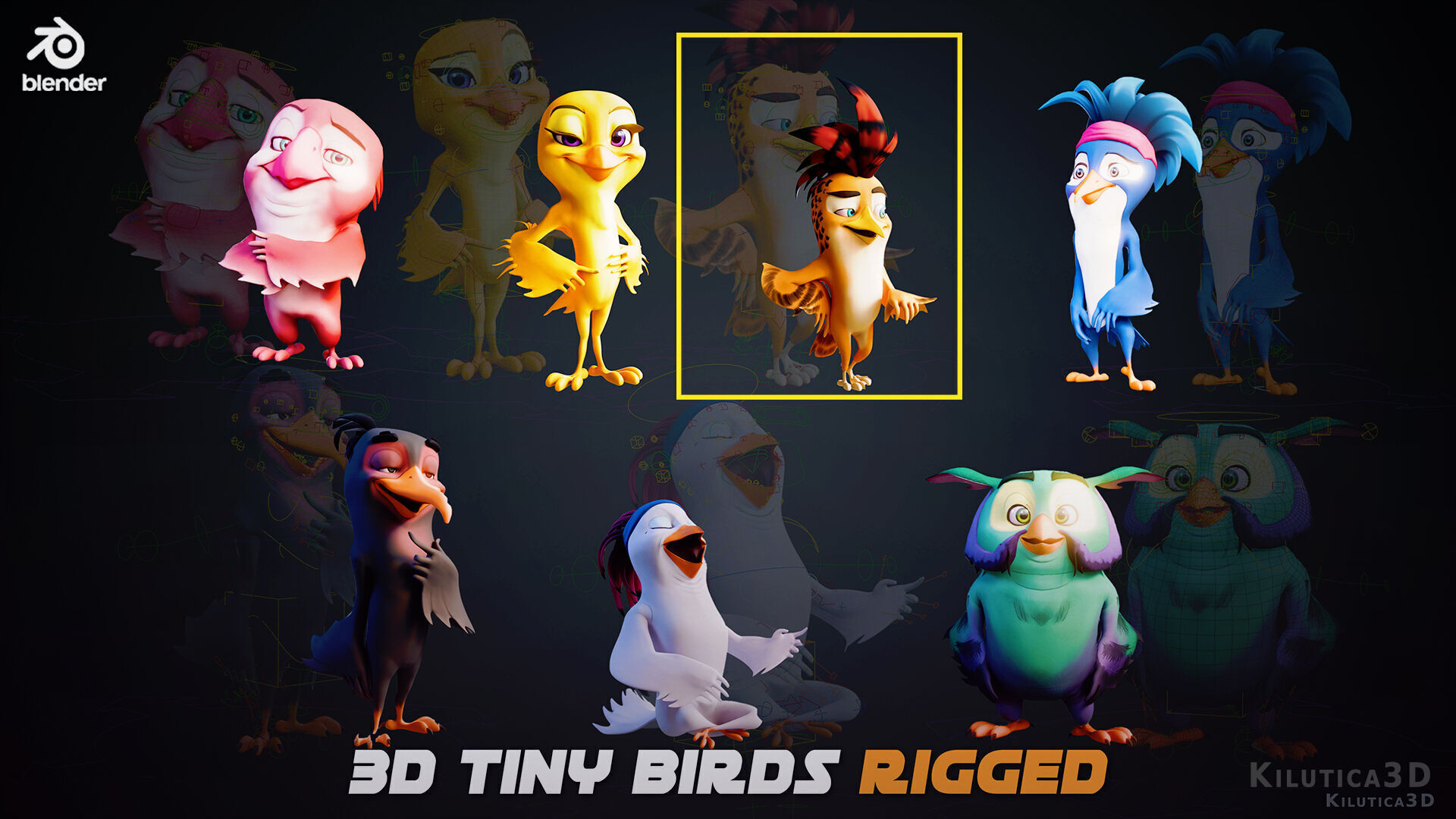 3D Orange - Rigged Cartoon Bird Low-poly 3D model_3