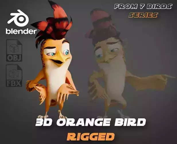 3D Orange - Rigged Cartoon Bird Low-poly 3D model 3D Orange - Rigged Cartoon Bird Low-poly 3D model