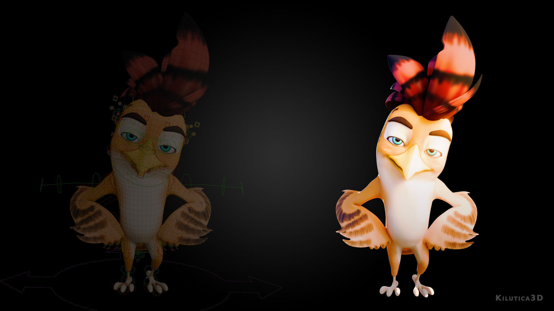 3D Orange - Rigged Cartoon Bird Low-poly 3D model_8