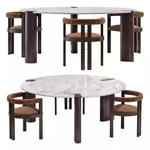 Black tie dining set kumiko chair-amoris table round 3D model