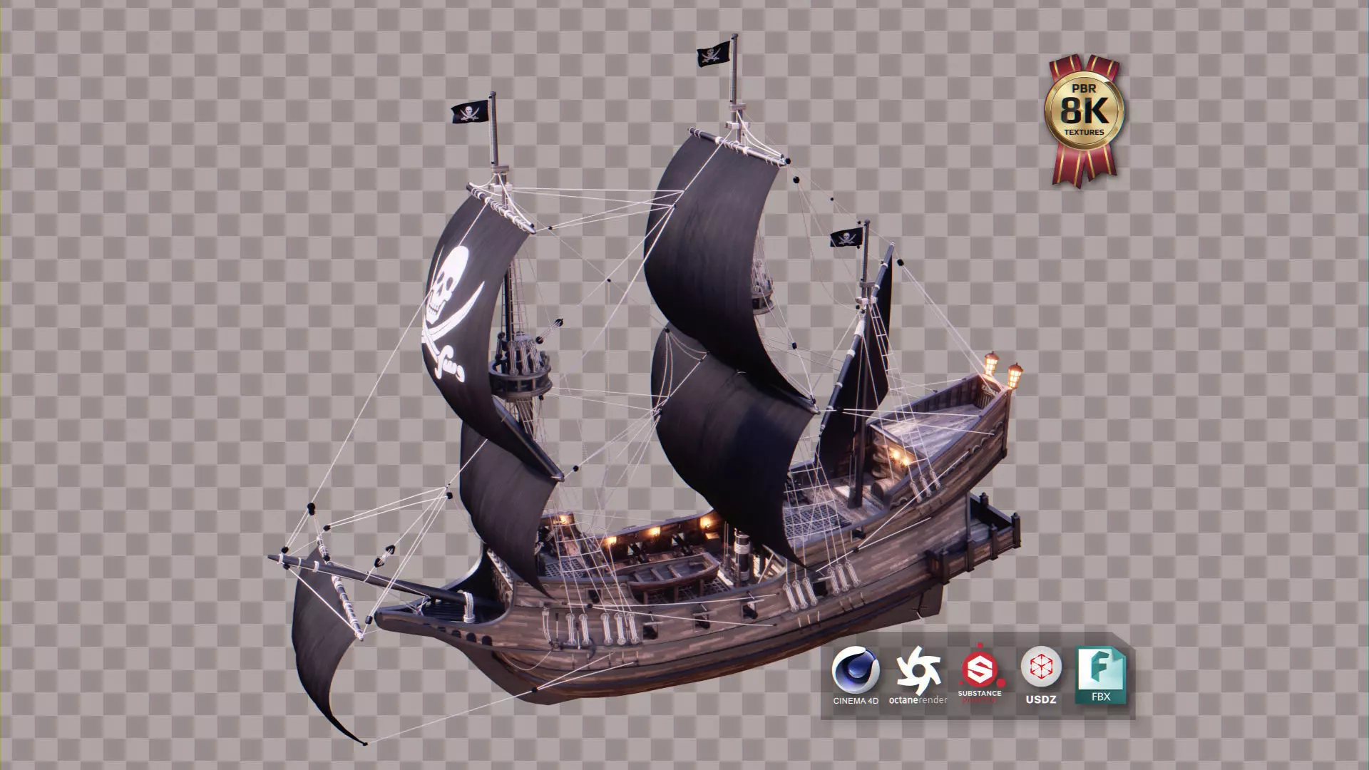 Pirate Ship Low-poly 3D model_0