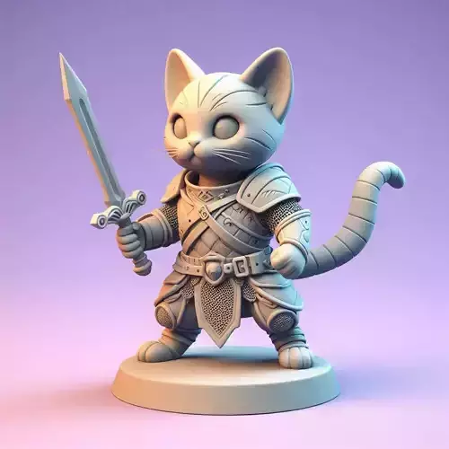 Fantasy Cat Warrior  DnD Familiar Miniature 3D Print 3D print model