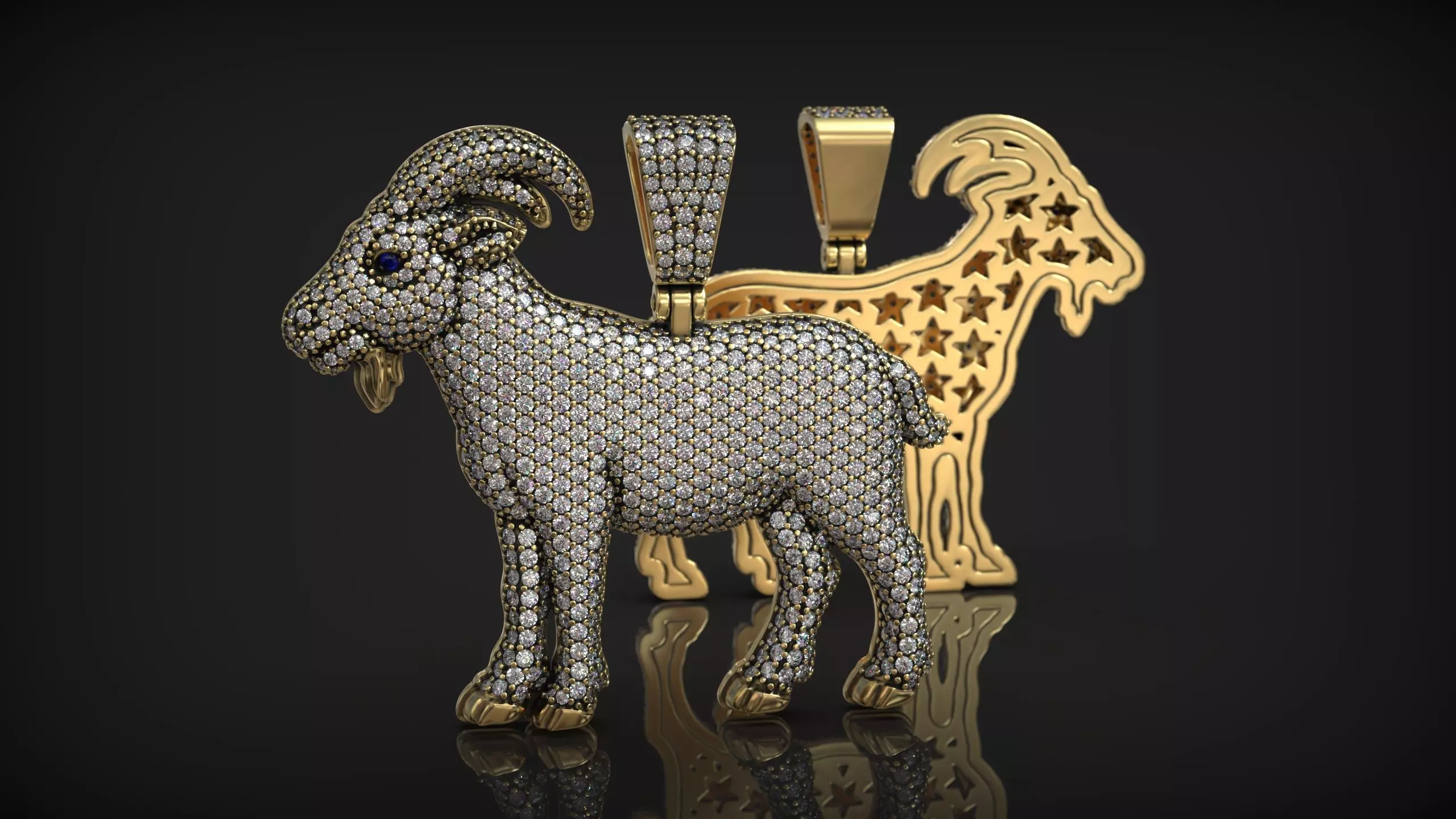 Iced Out Luxury Goat Hip Hop Diamond Star Pendant 3D print model