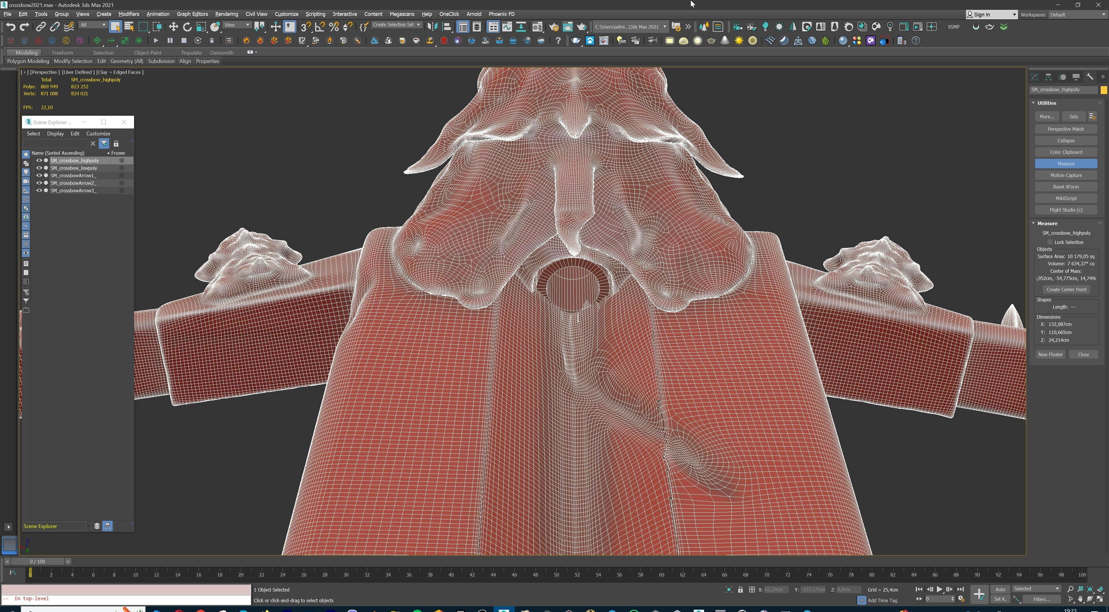 PBR Medieval Demon Skull Crossbow with Arrows  Low-poly 3D model_30