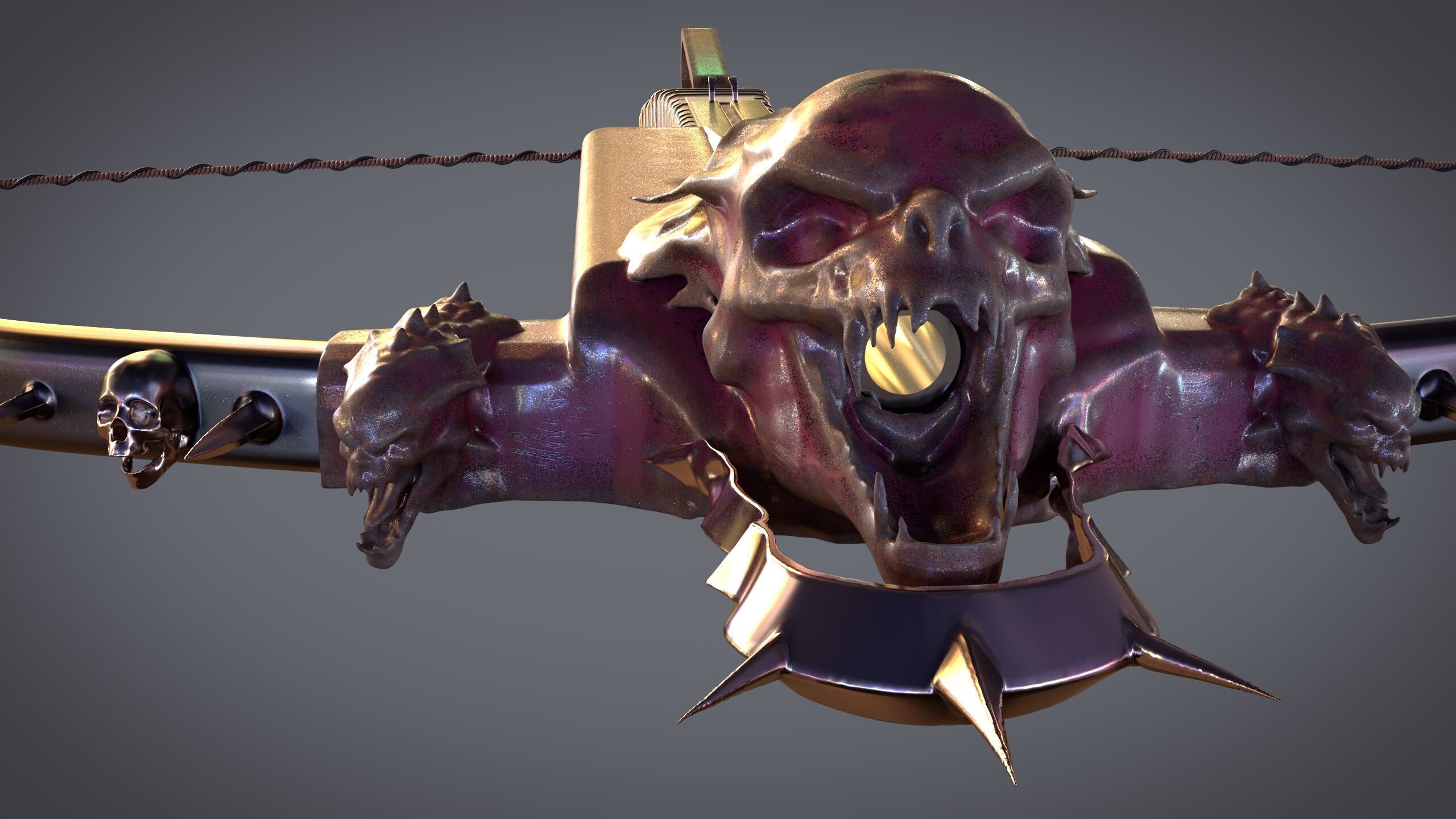 PBR Medieval Demon Skull Crossbow with Arrows  Low-poly 3D model_16