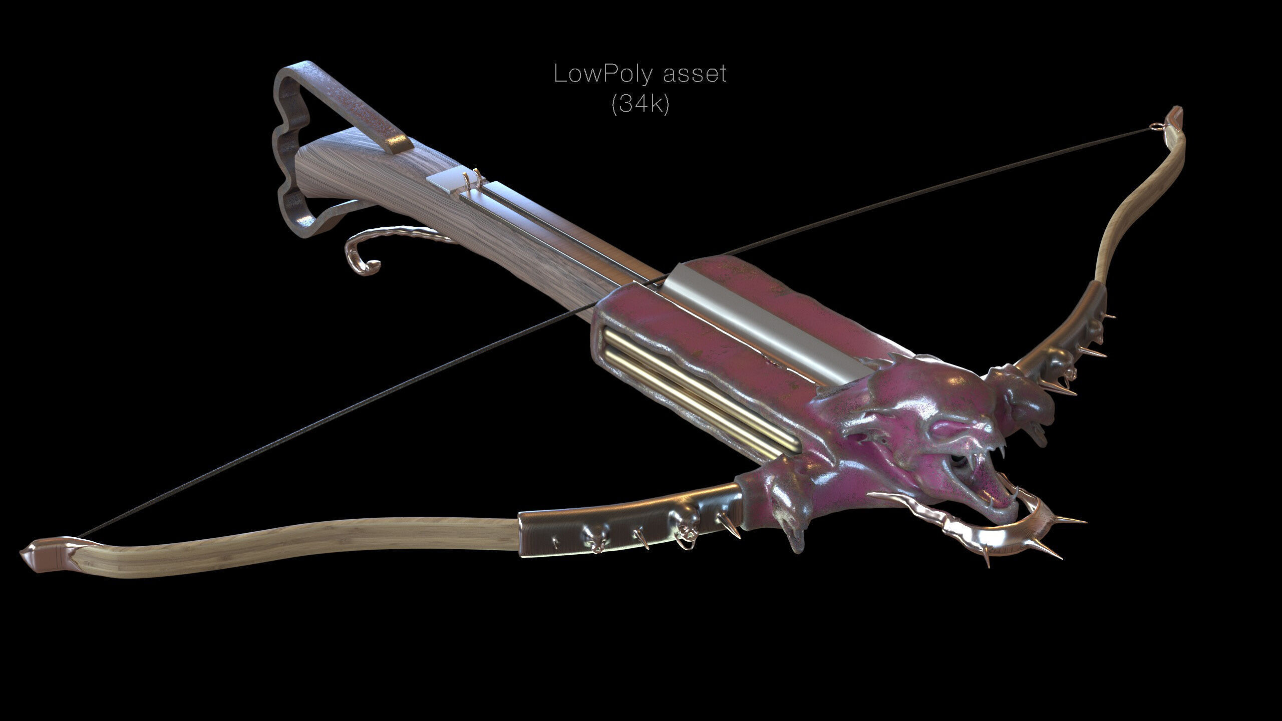 PBR Medieval Demon Skull Crossbow with Arrows  Low-poly 3D model_12