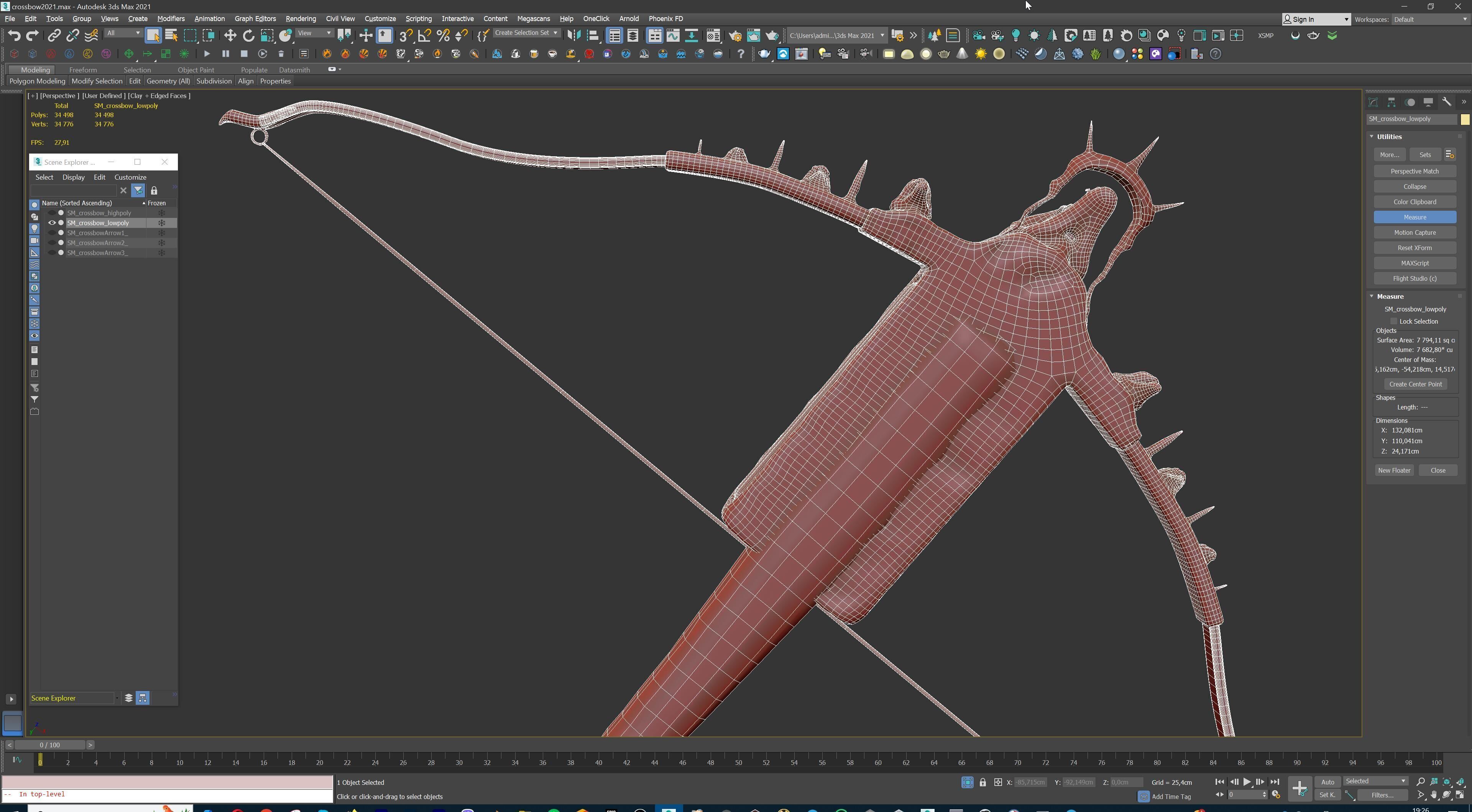 PBR Medieval Demon Skull Crossbow with Arrows  Low-poly 3D model_37