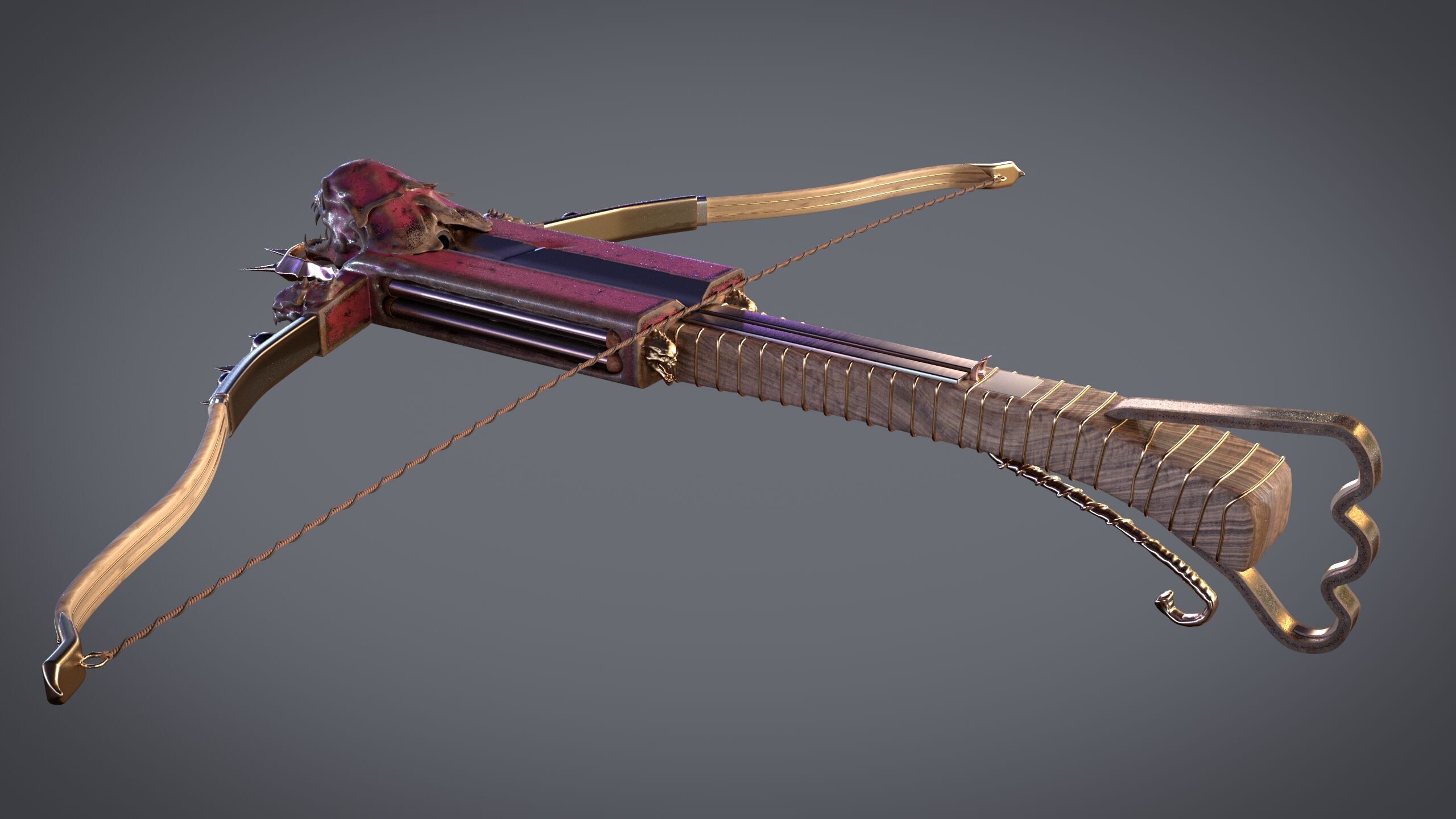 PBR Medieval Demon Skull Crossbow with Arrows  Low-poly 3D model_15