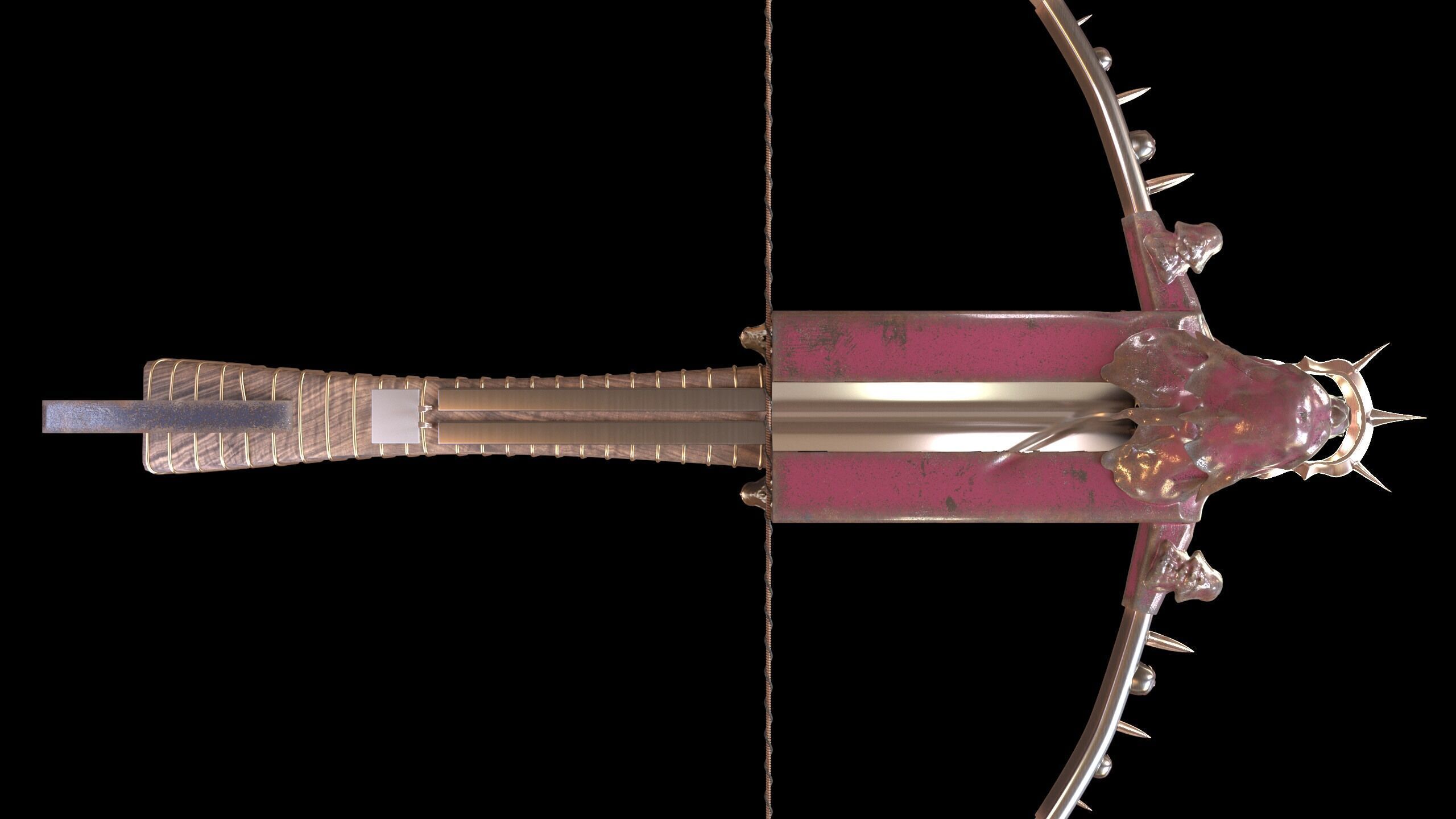 PBR Medieval Demon Skull Crossbow with Arrows  Low-poly 3D model_7