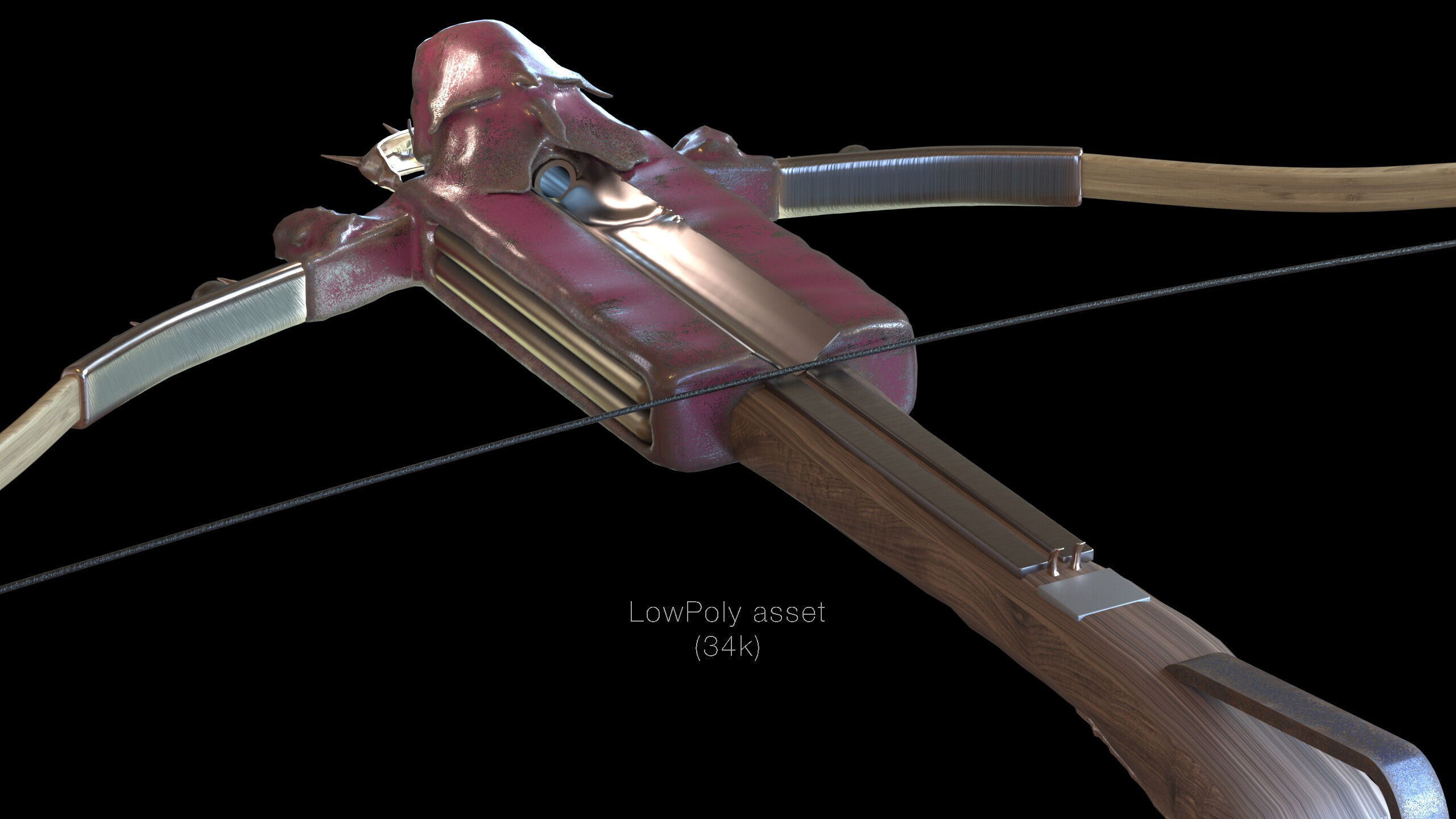 PBR Medieval Demon Skull Crossbow with Arrows  Low-poly 3D model_14
