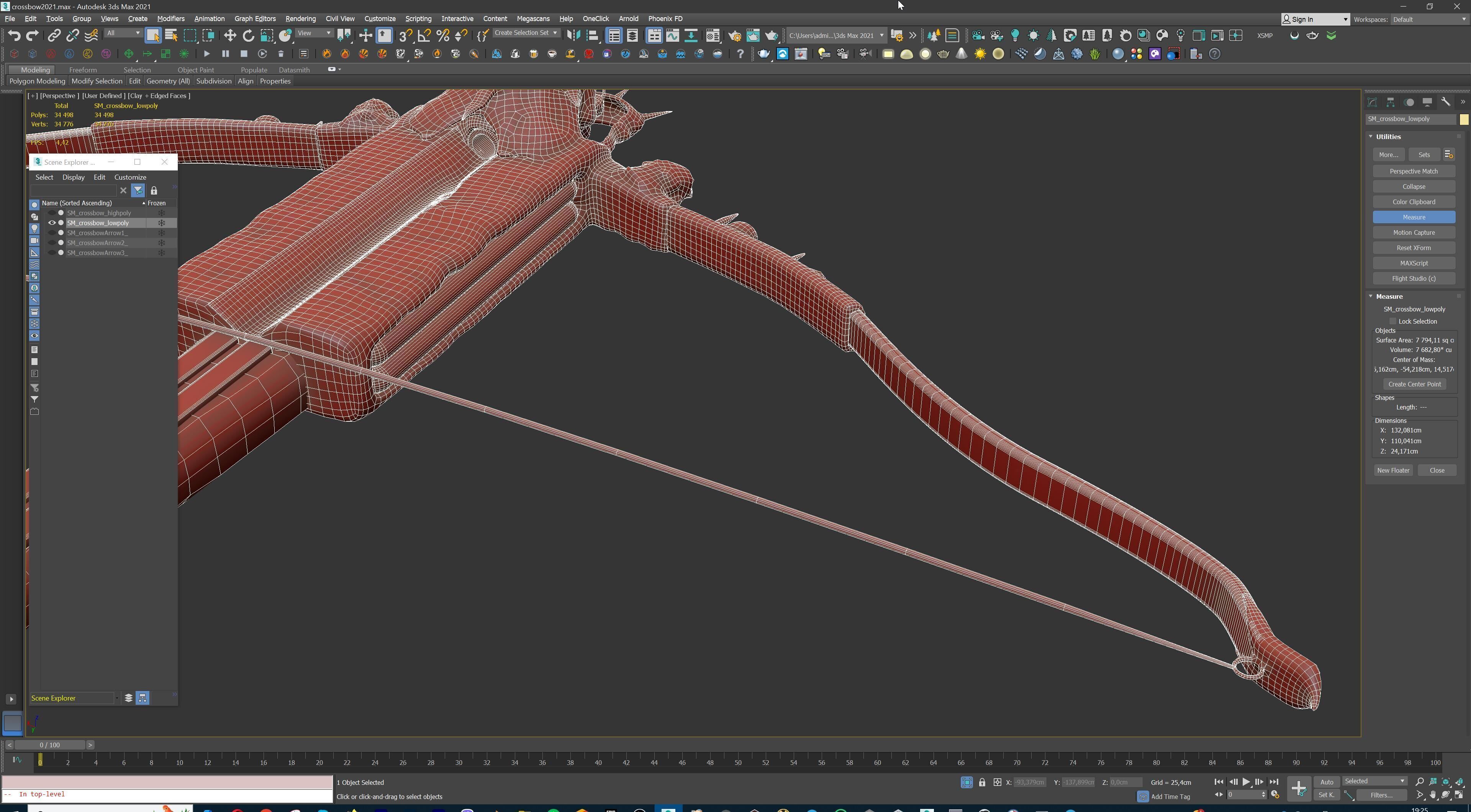 PBR Medieval Demon Skull Crossbow with Arrows  Low-poly 3D model_34