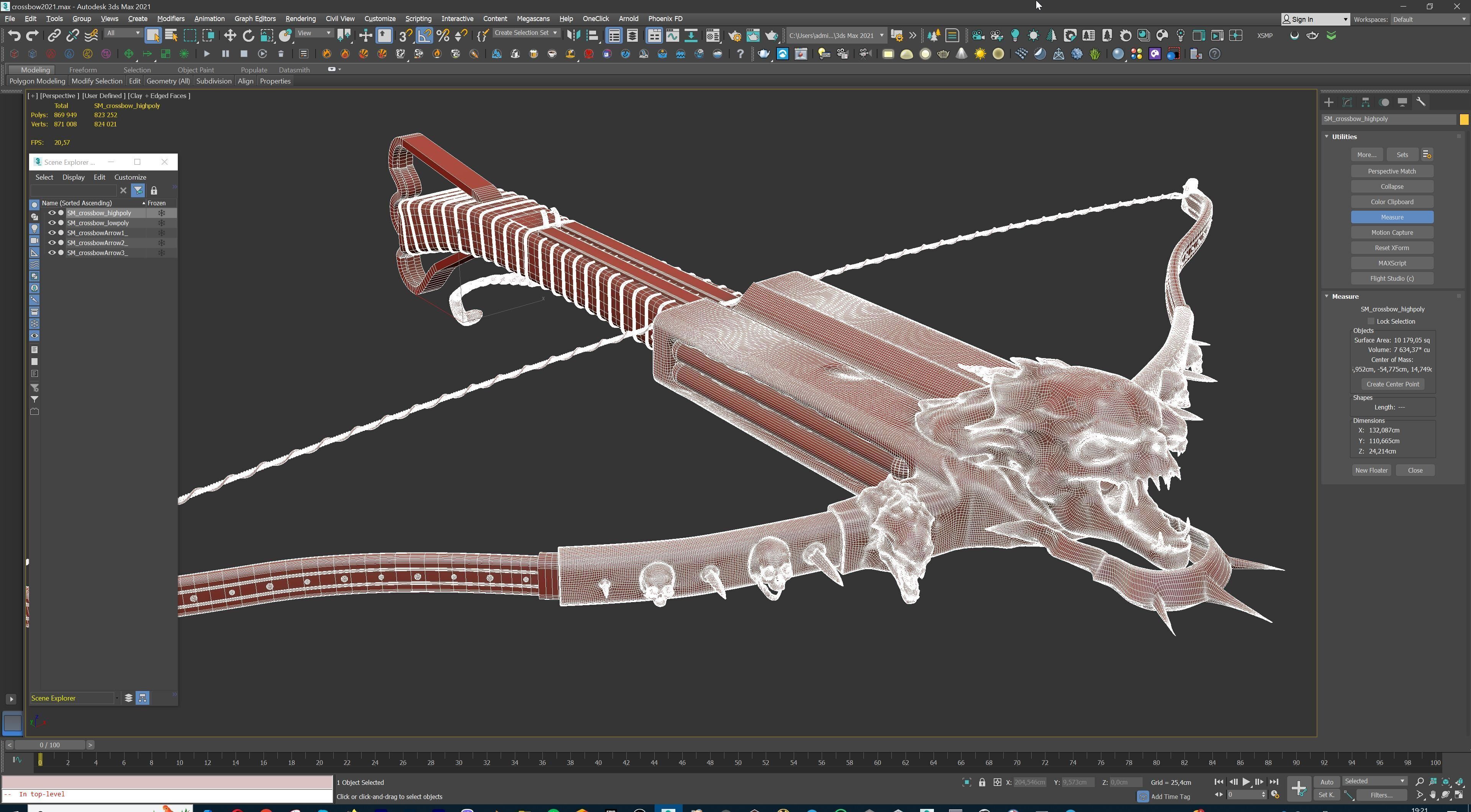 PBR Medieval Demon Skull Crossbow with Arrows  Low-poly 3D model_24