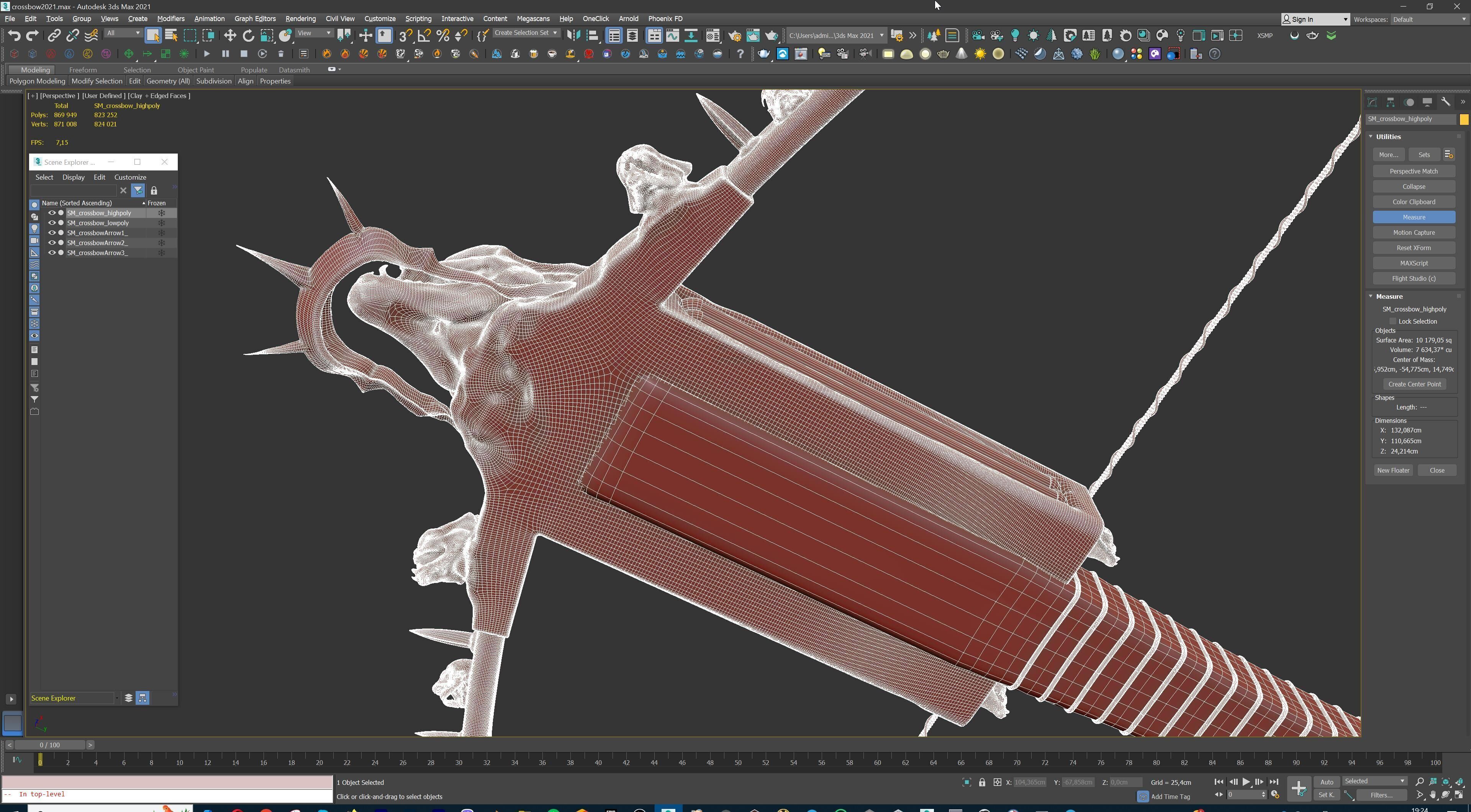 PBR Medieval Demon Skull Crossbow with Arrows  Low-poly 3D model_31