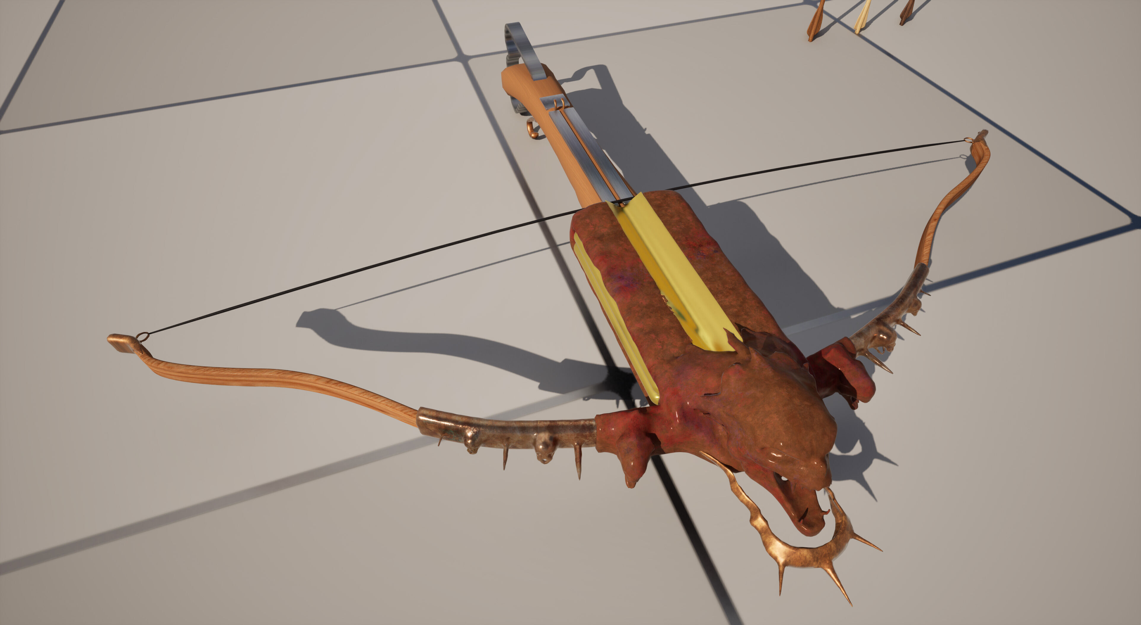PBR Medieval Demon Skull Crossbow with Arrows  Low-poly 3D model_45