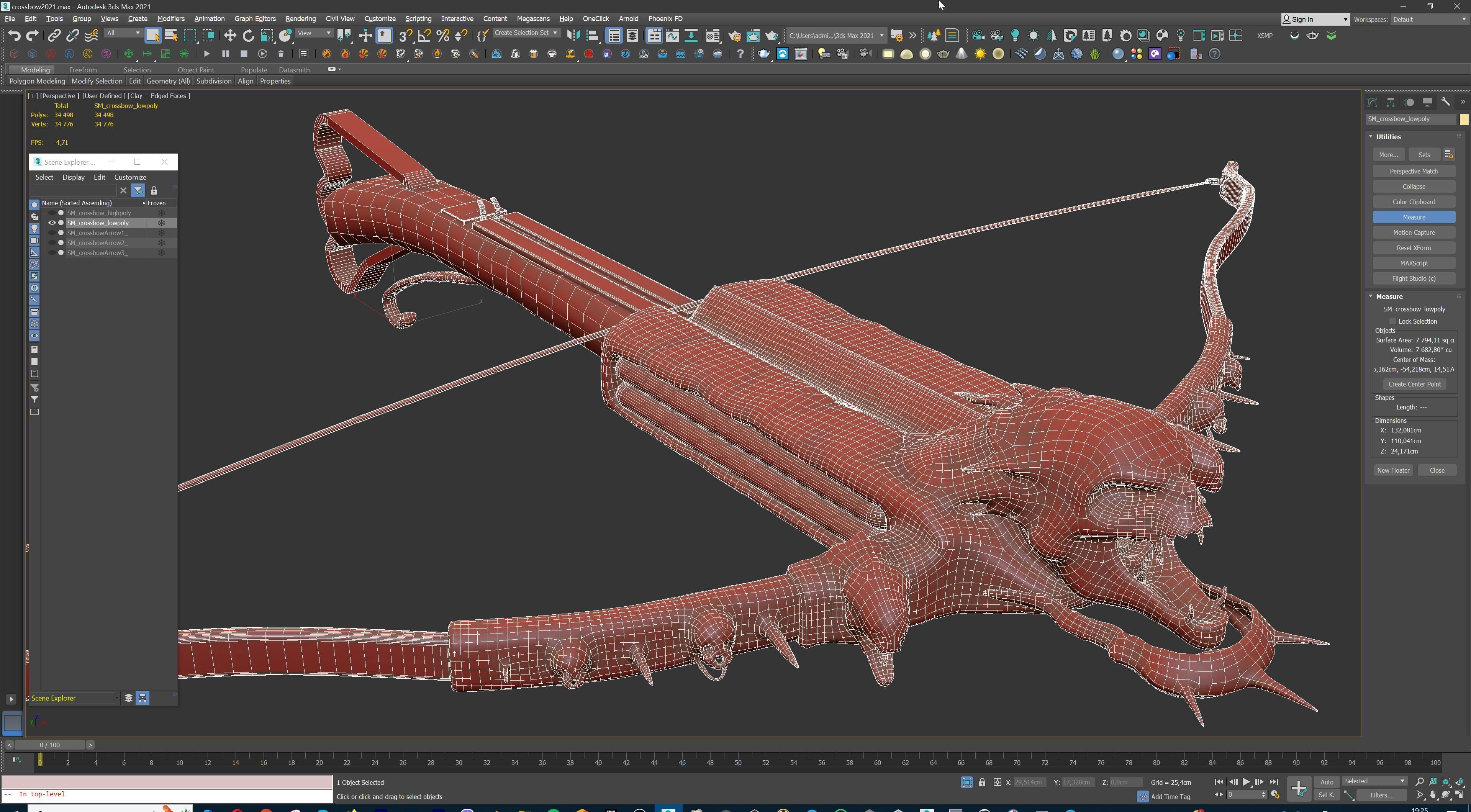 PBR Medieval Demon Skull Crossbow with Arrows  Low-poly 3D model_33