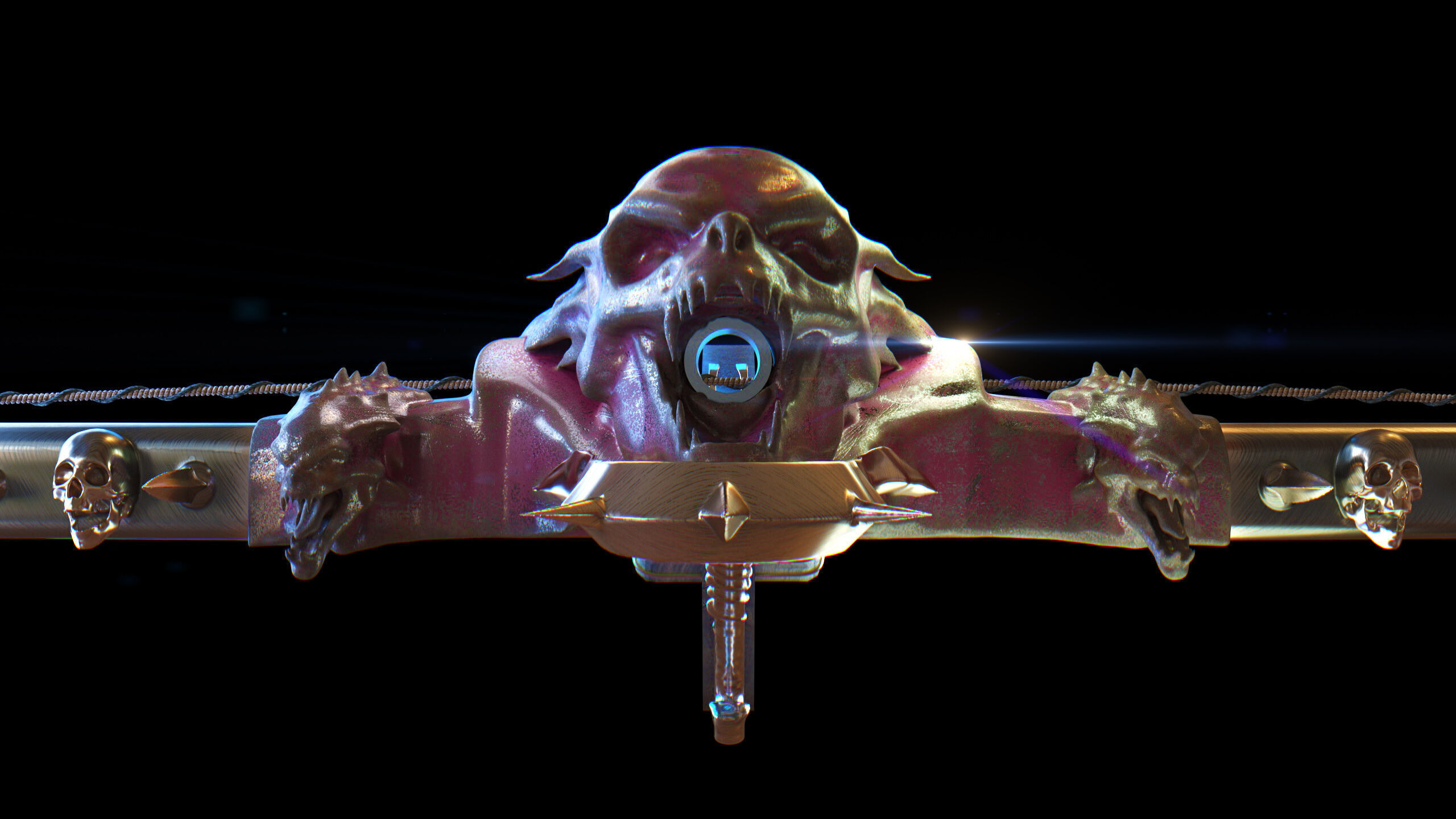 PBR Medieval Demon Skull Crossbow with Arrows  Low-poly 3D model_3