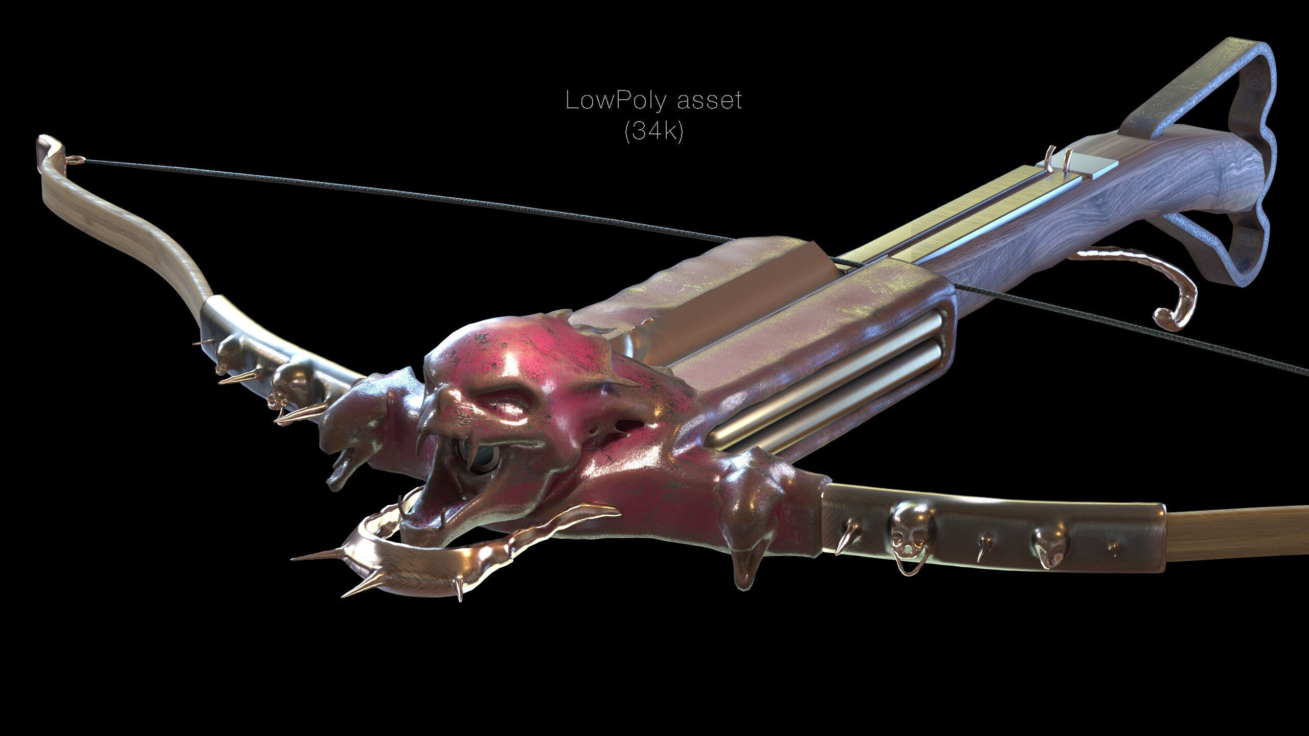 PBR Medieval Demon Skull Crossbow with Arrows  Low-poly 3D model_13