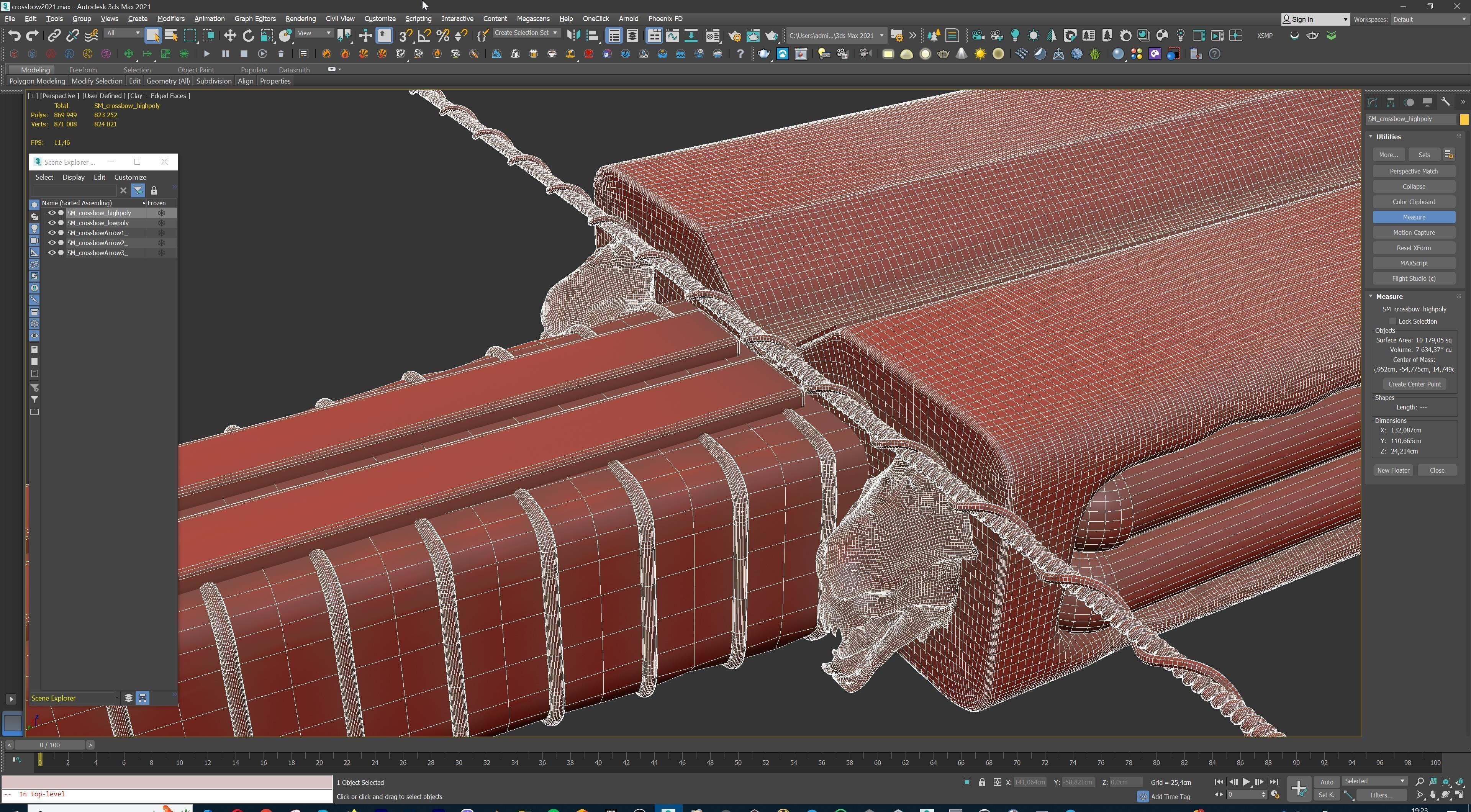 PBR Medieval Demon Skull Crossbow with Arrows  Low-poly 3D model_28