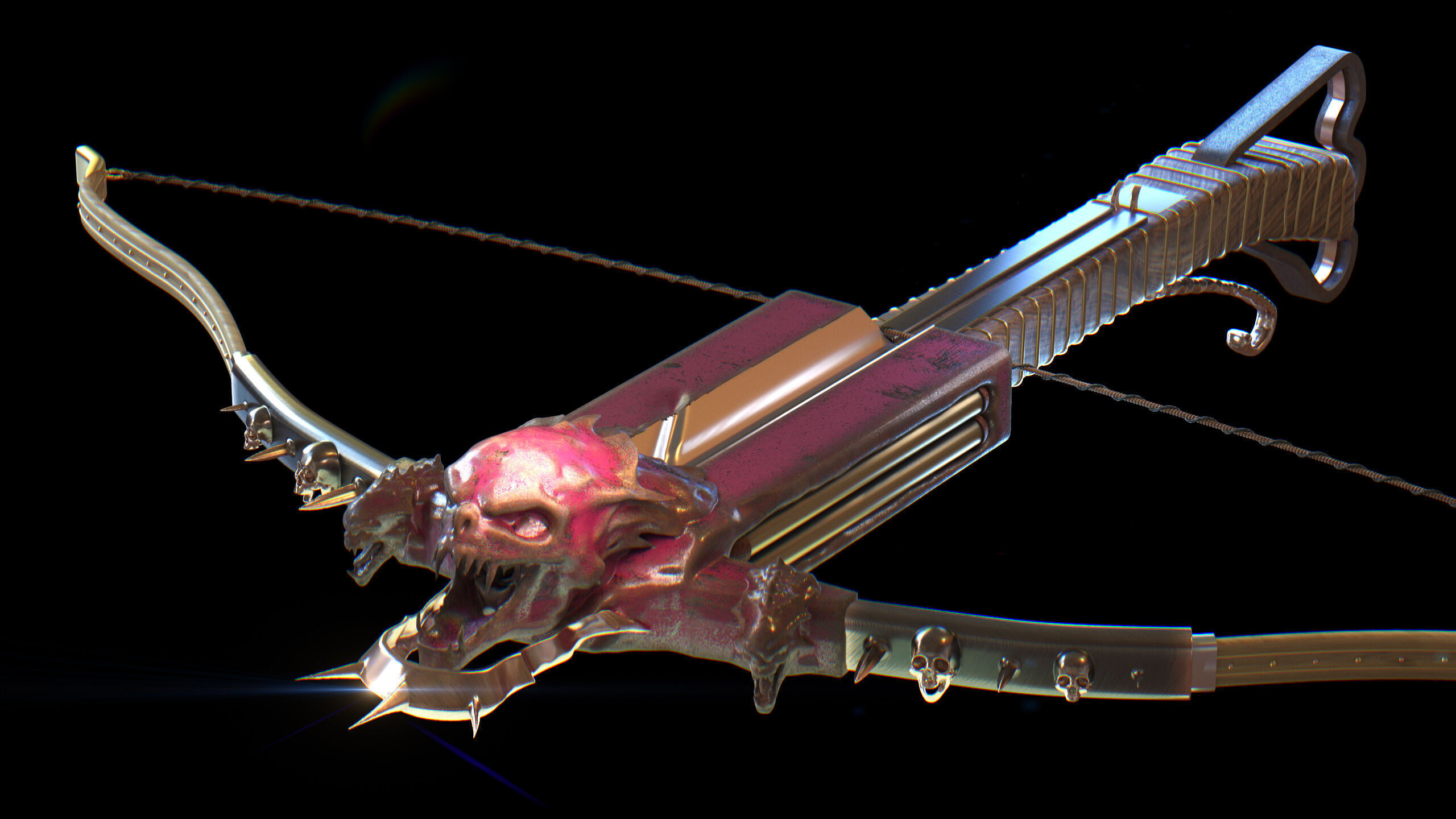 PBR Medieval Demon Skull Crossbow with Arrows  Low-poly 3D model_10