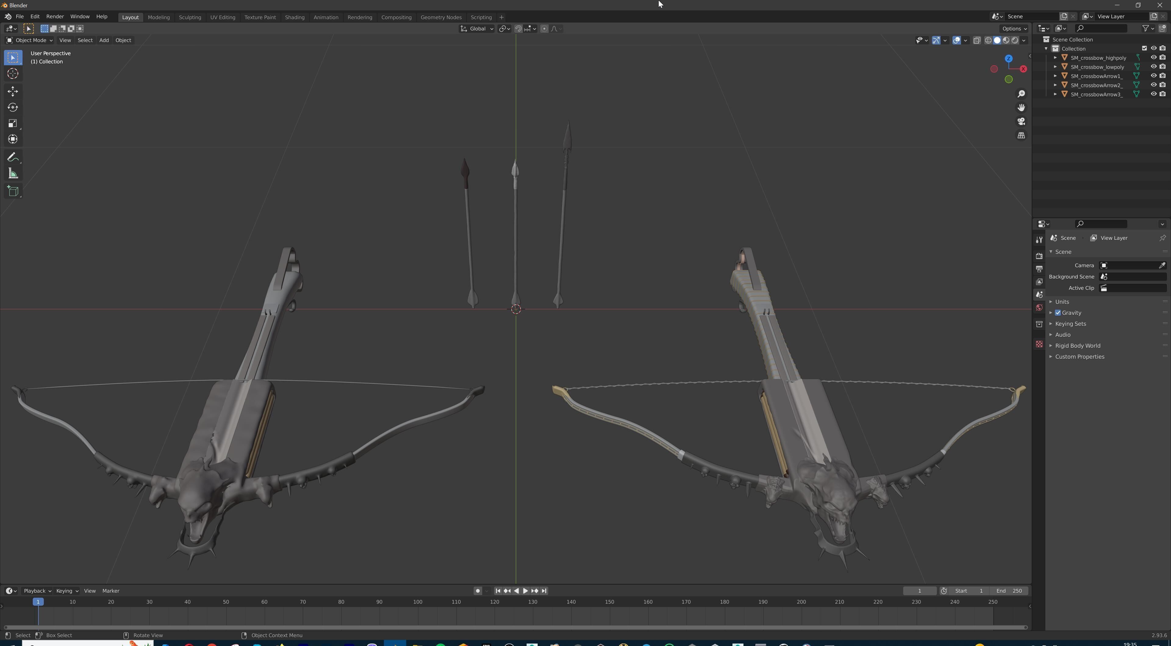 PBR Medieval Demon Skull Crossbow with Arrows  Low-poly 3D model_42